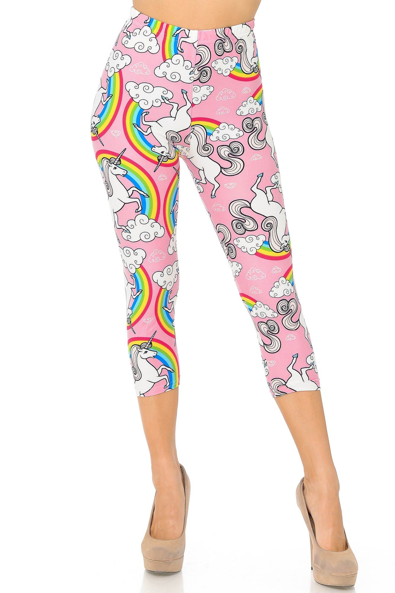 Wholesale Buttery Smooth Pink Rainbow Unicorn Capris