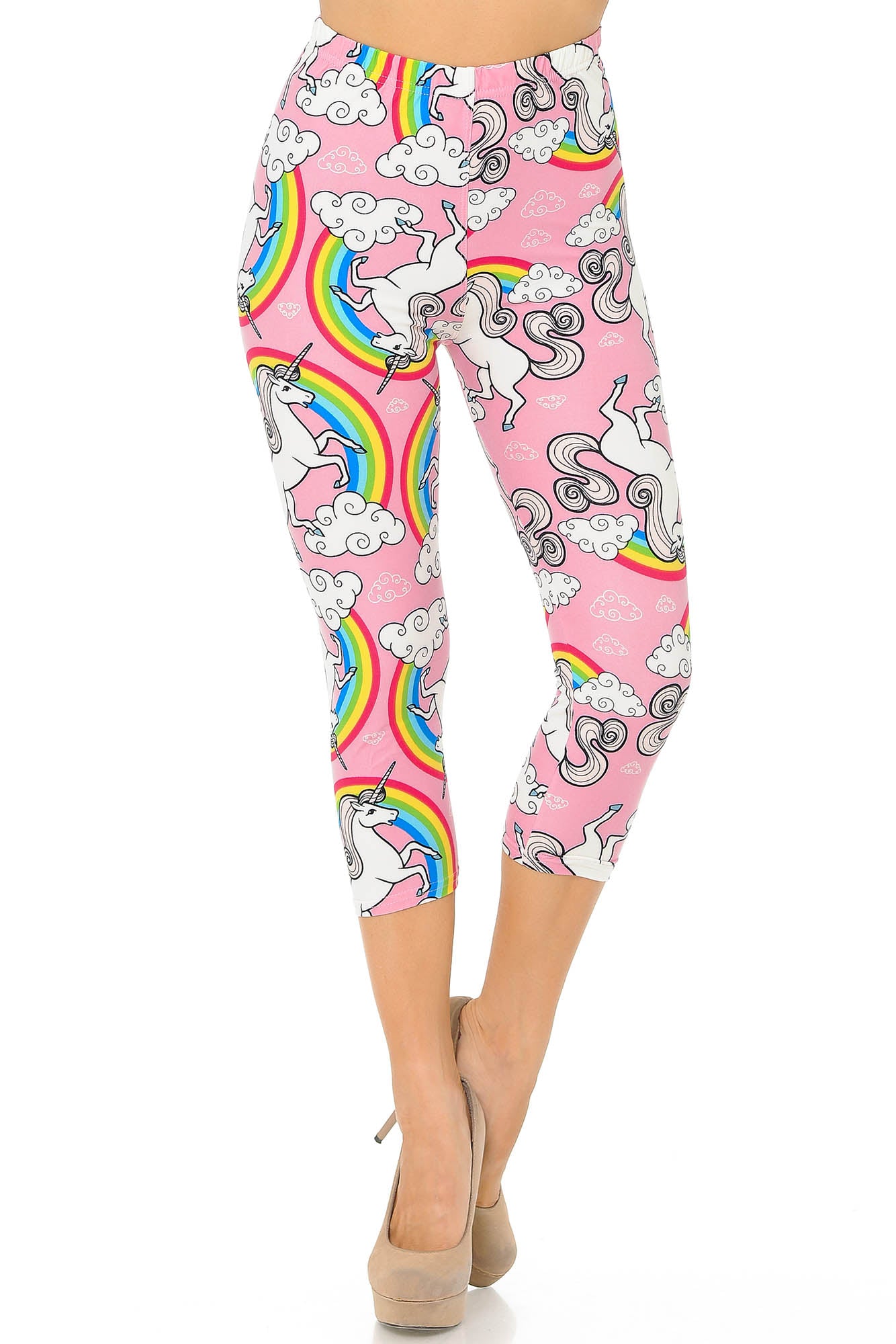 Wholesale Buttery Smooth Pink Rainbow Unicorn Capris