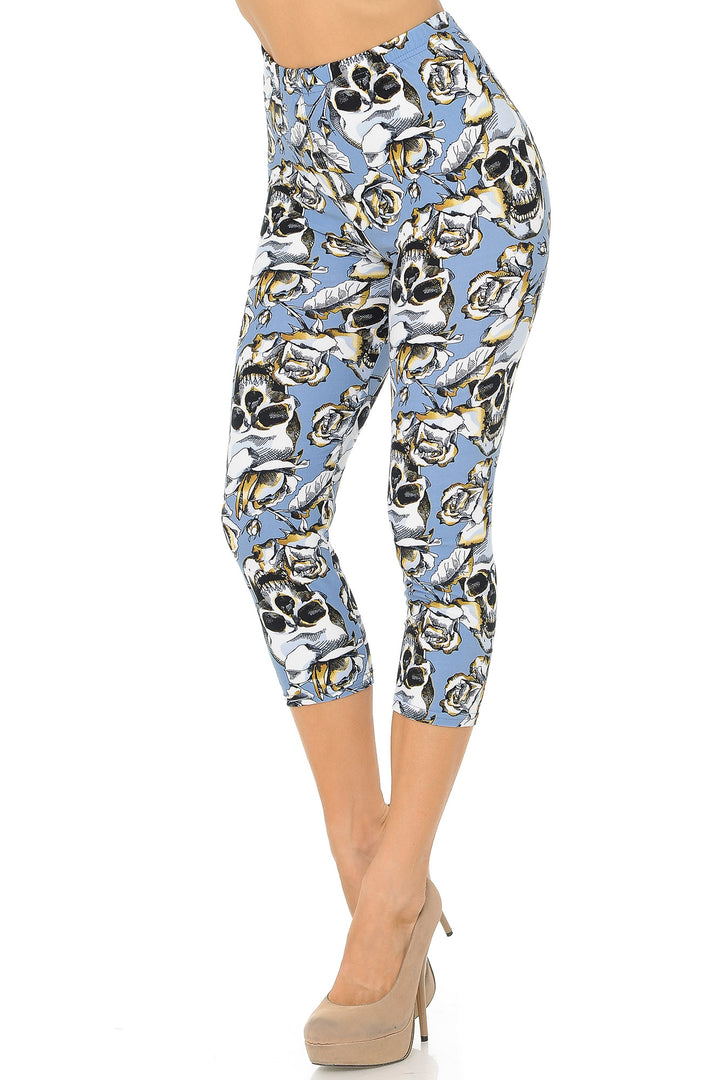 Wholesale Buttery Smooth Charcoal Rose Sugar Skull Capris