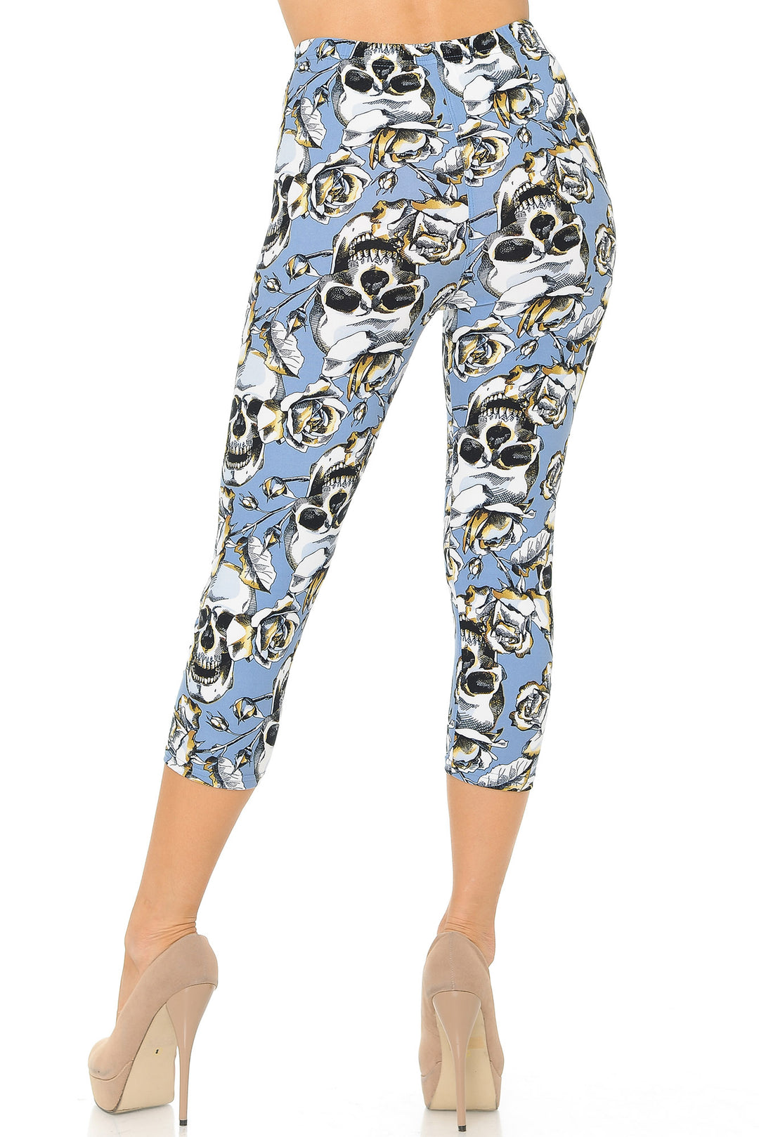 Wholesale Buttery Smooth Charcoal Rose Sugar Skull Capris