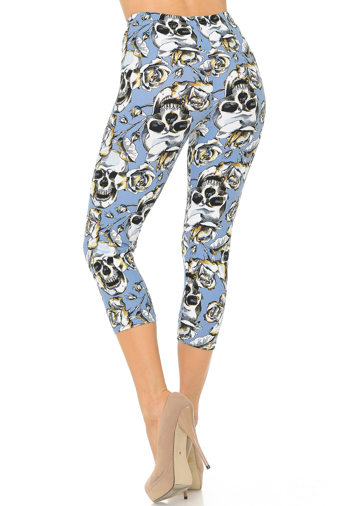 Wholesale Buttery Smooth Charcoal Rose Sugar Skull Capris