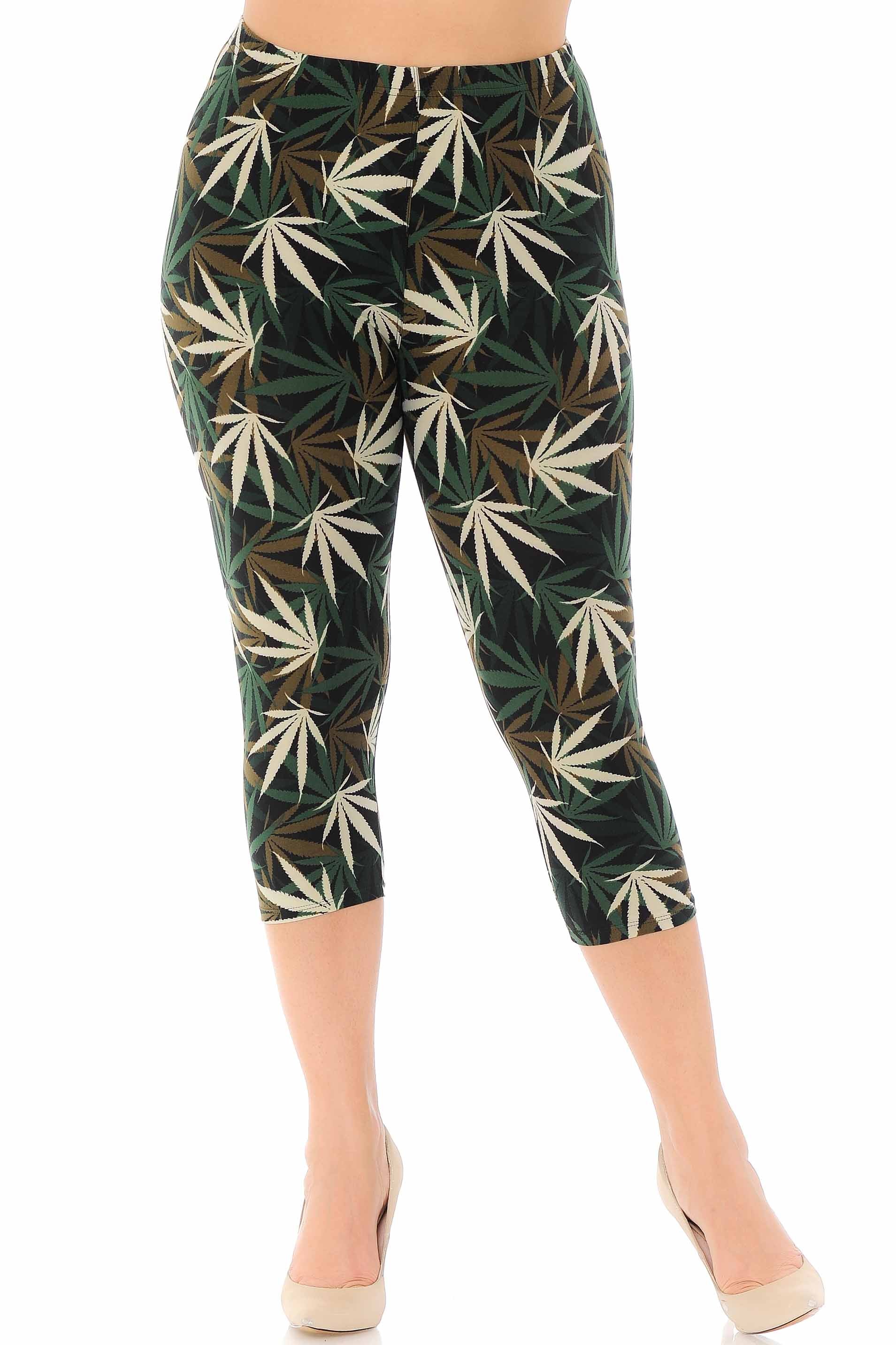 Wholesale Buttery Soft Earthen Marijuana Plus Size Capris