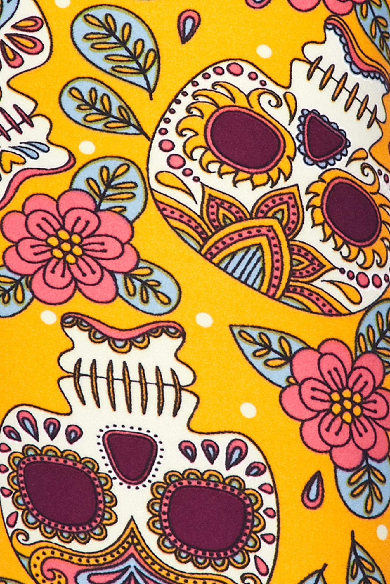 Wholesale Buttery Smooth Mustard Summer Sugar Skull Plus Size Capris