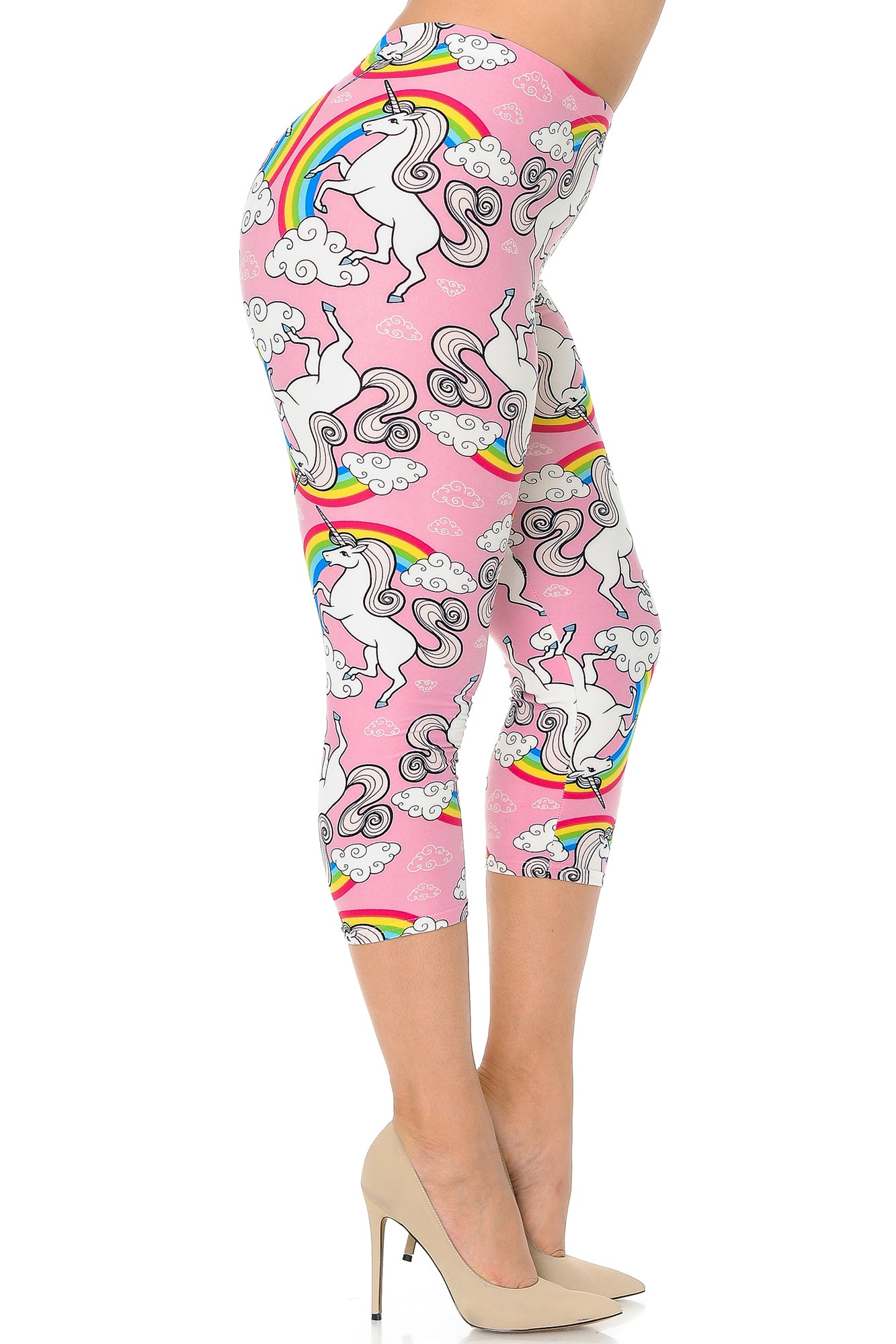 Wholesale Buttery Smooth Pink Rainbow Unicorn Plus Size Capris