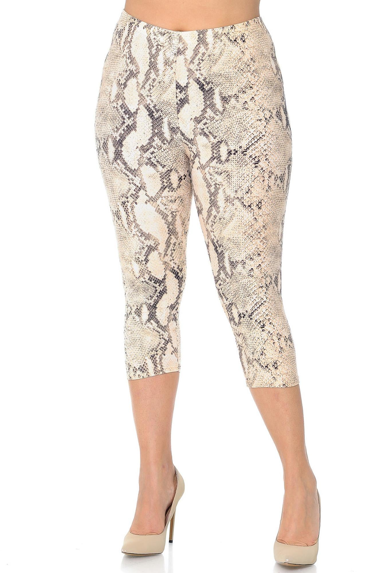 Wholesale Buttery Soft Cream Snakeskin Plus Size Capris