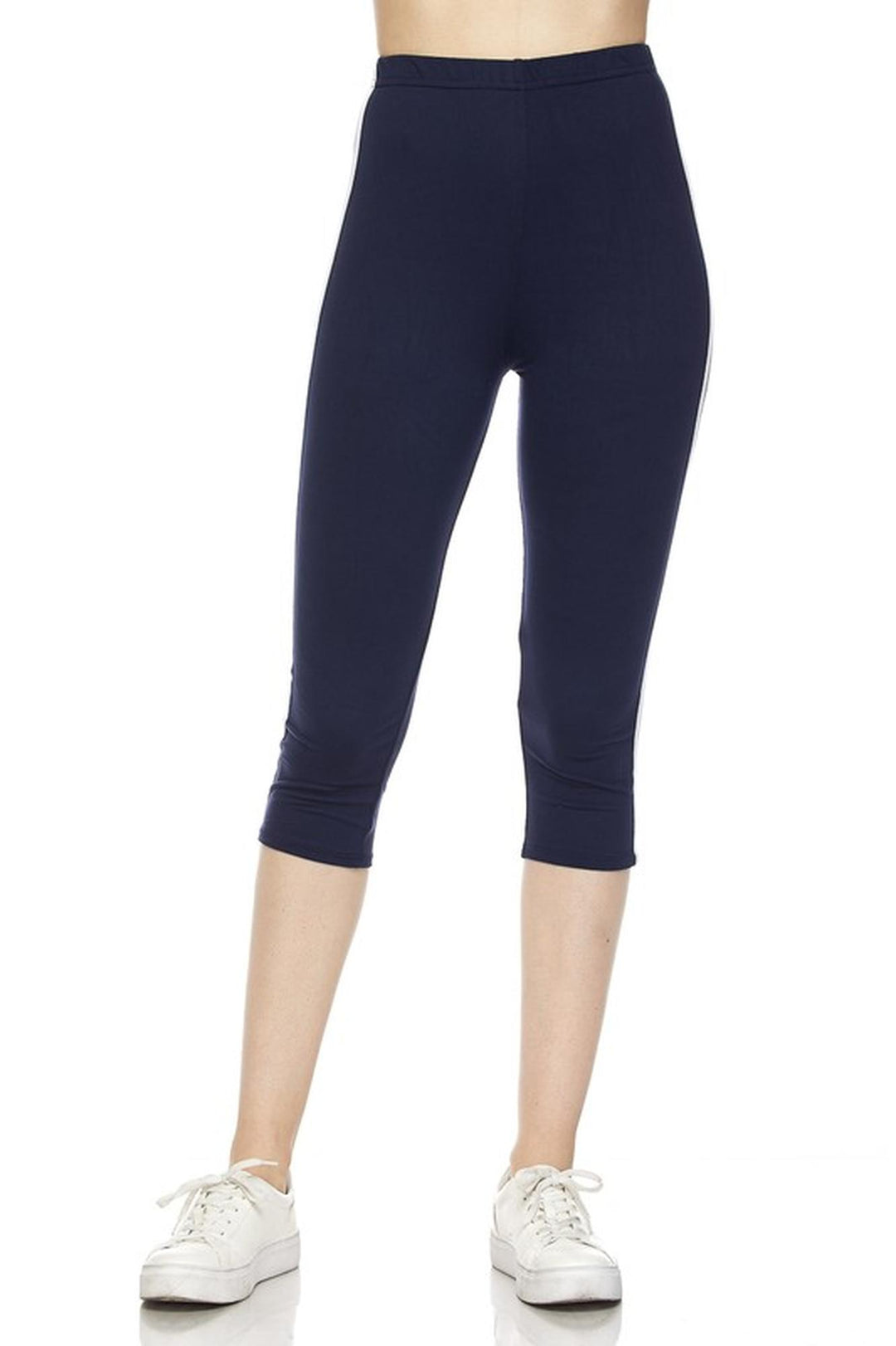 Wholesale Buttery Soft Sport Stripe Basic Plus Size Capris