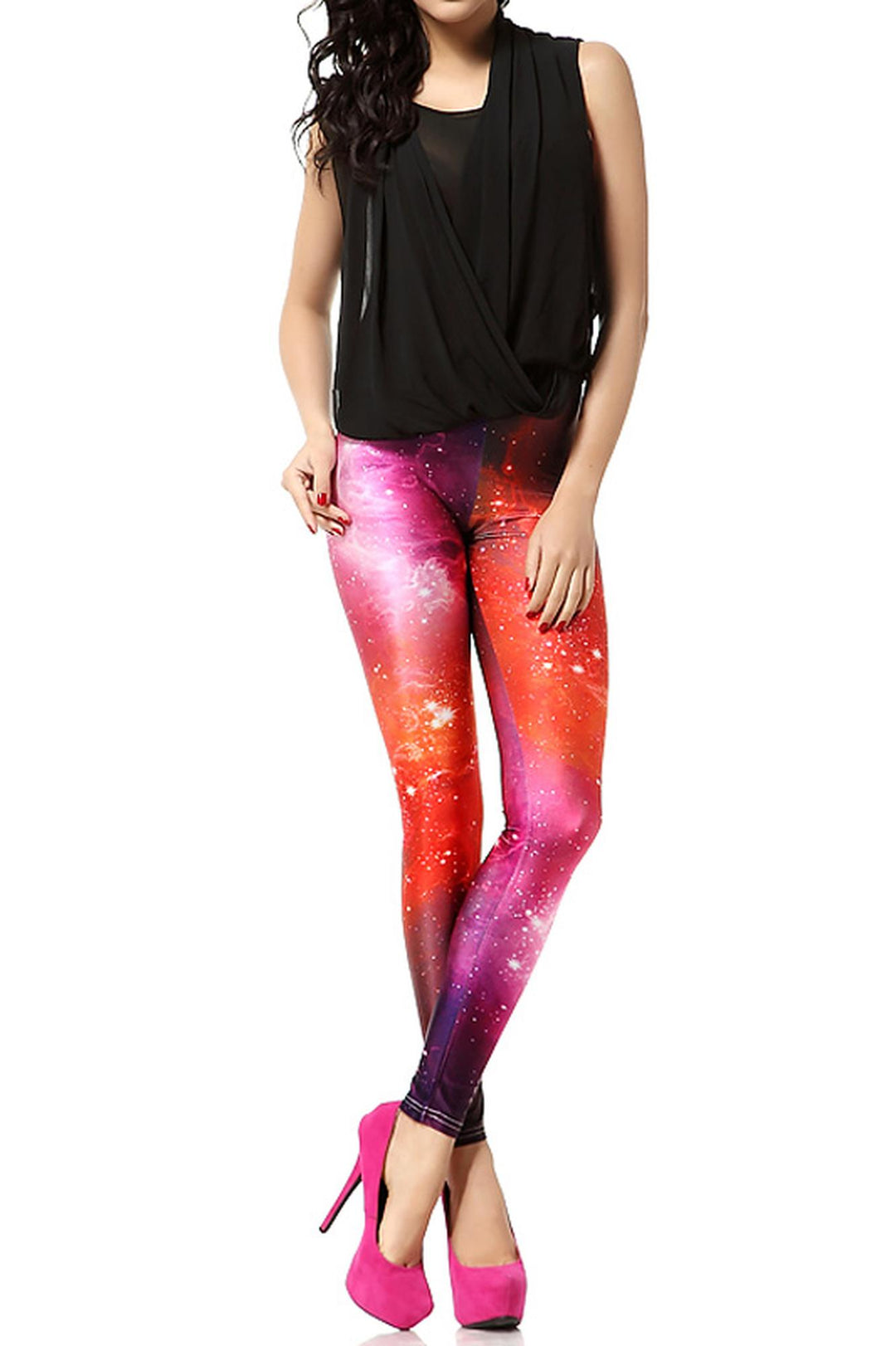 Wholesale Graphic Print Ruby Color Blast Cosmos Leggings
