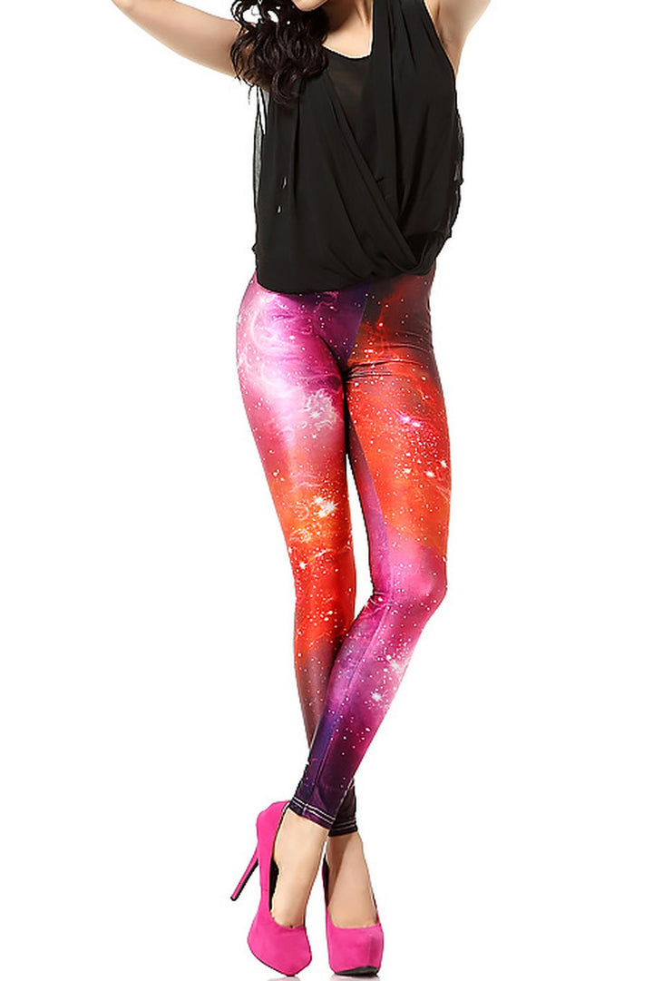 Wholesale Graphic Print Ruby Color Blast Cosmos Leggings