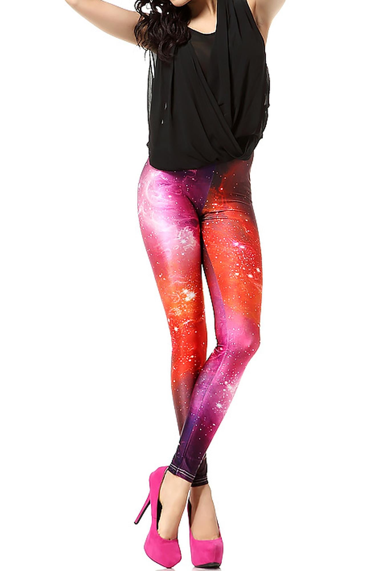 Wholesale Graphic Print Ruby Color Blast Cosmos Leggings
