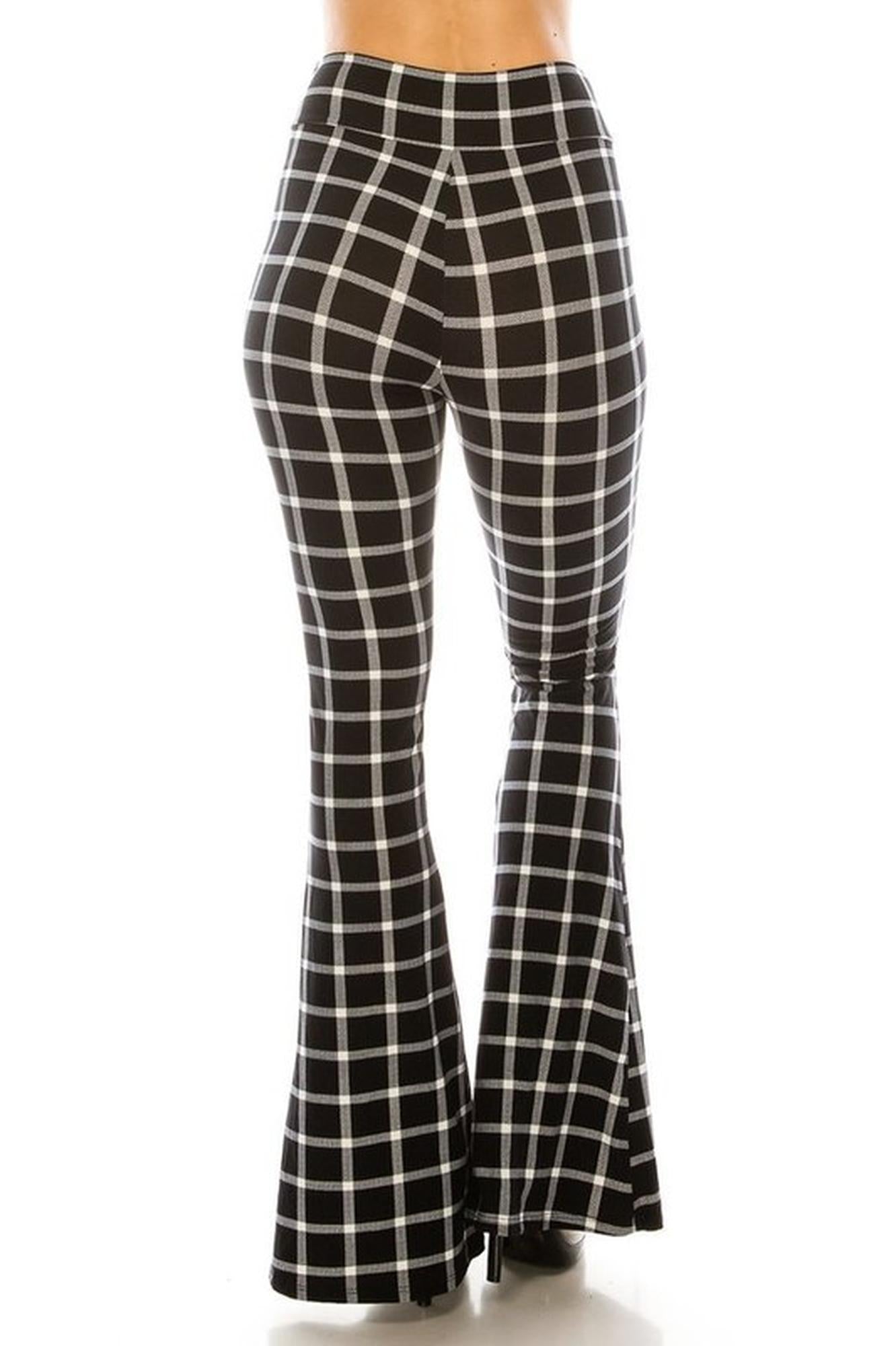 Wholesale Buttery Smooth Black and White Simple Plaid Bell Bottom Leggings