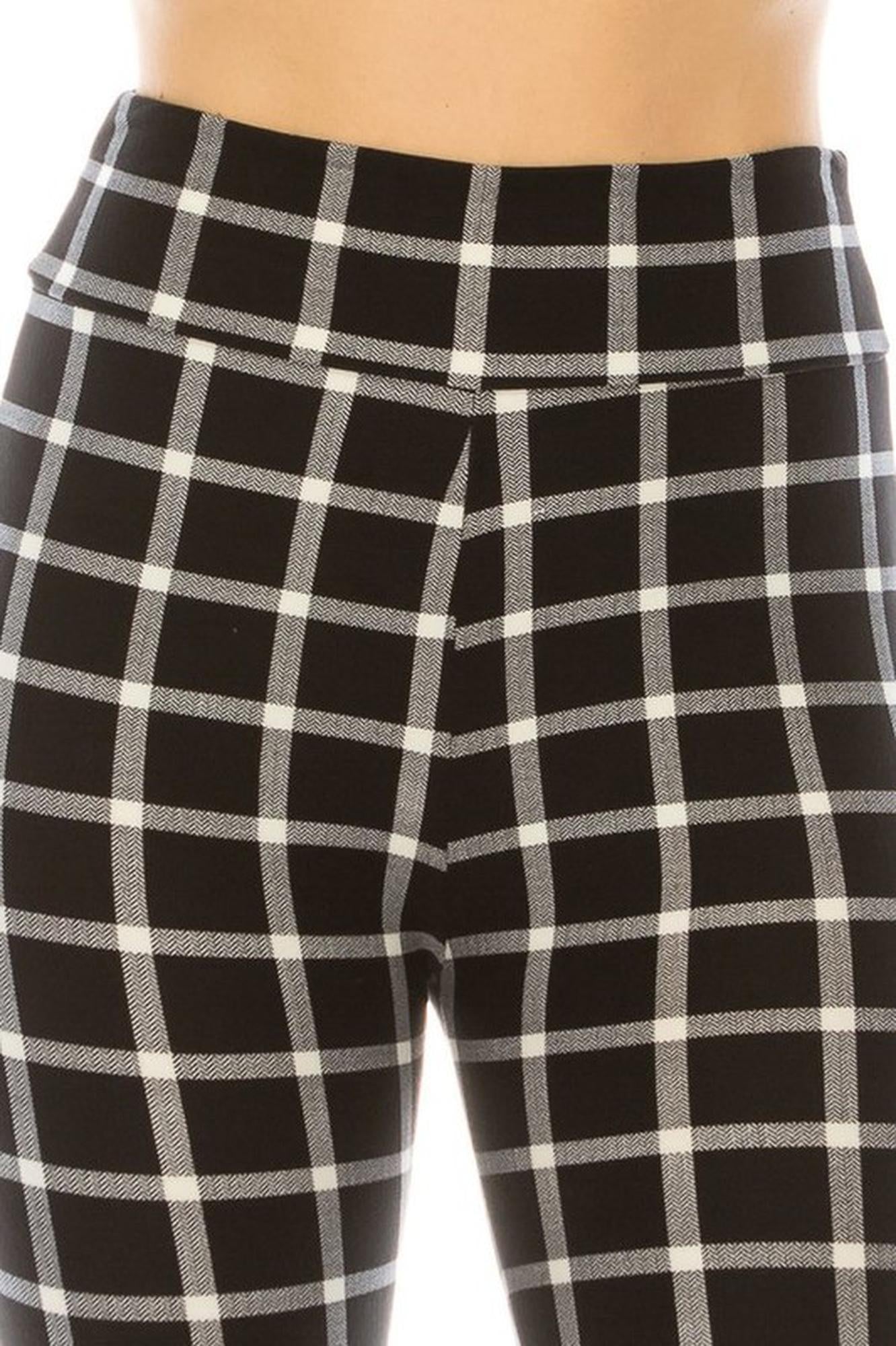 Wholesale Buttery Smooth Black and White Simple Plaid Bell Bottom Leggings