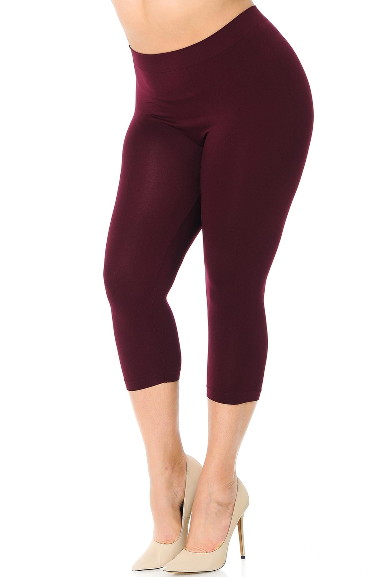 Wholesale Premium Nylon Spandex Solid Basic Plus Size Capris