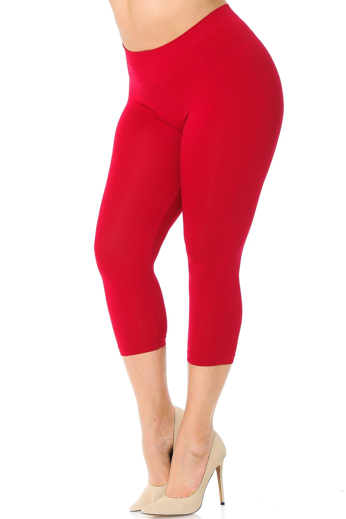 Wholesale Premium Nylon Spandex Solid Basic Plus Size Capris