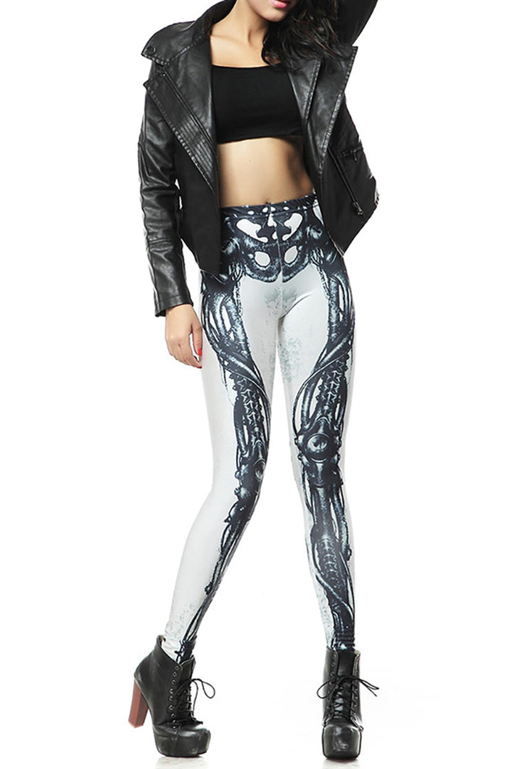 Wholesale Premium Graphic White Steampunk Skeleton Leggings