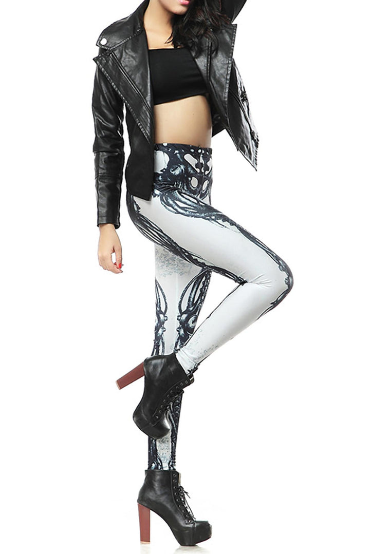 Wholesale Premium Graphic White Steampunk Skeleton Leggings