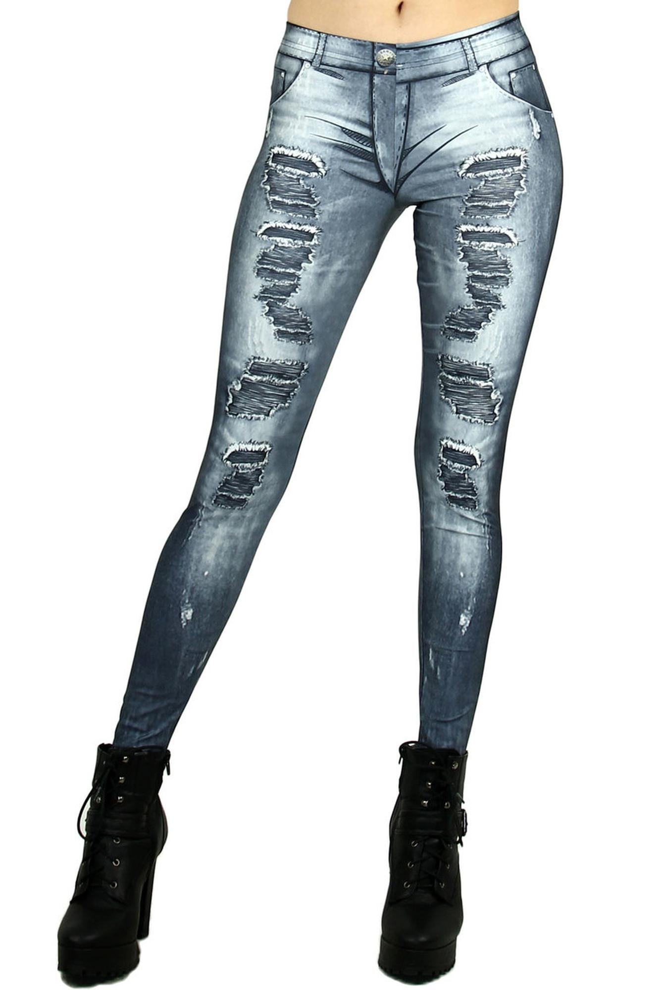 Wholesale Premium Graphic Distressed Denim Jean Leggings