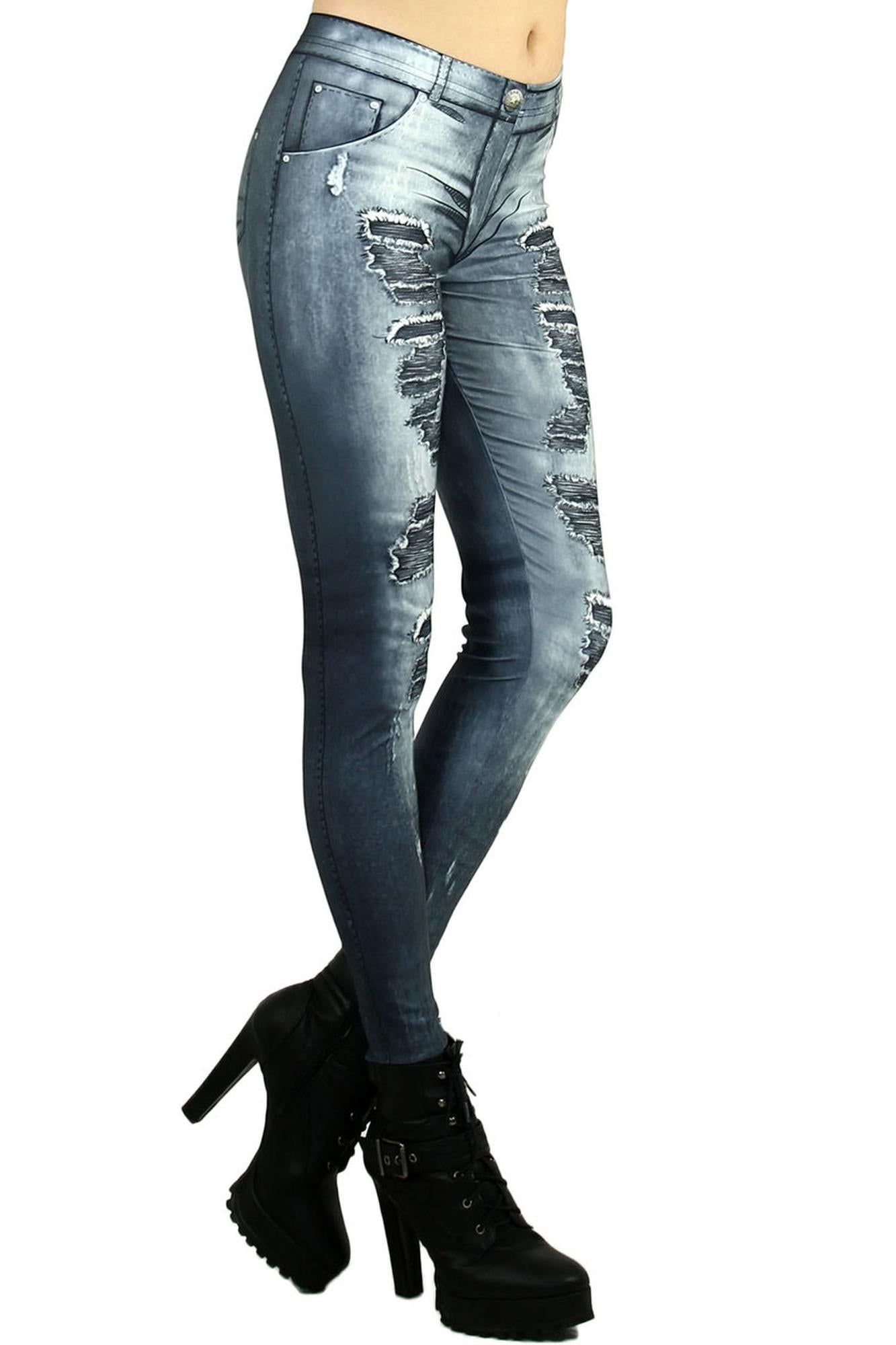 Wholesale Premium Graphic Distressed Denim Jean Leggings
