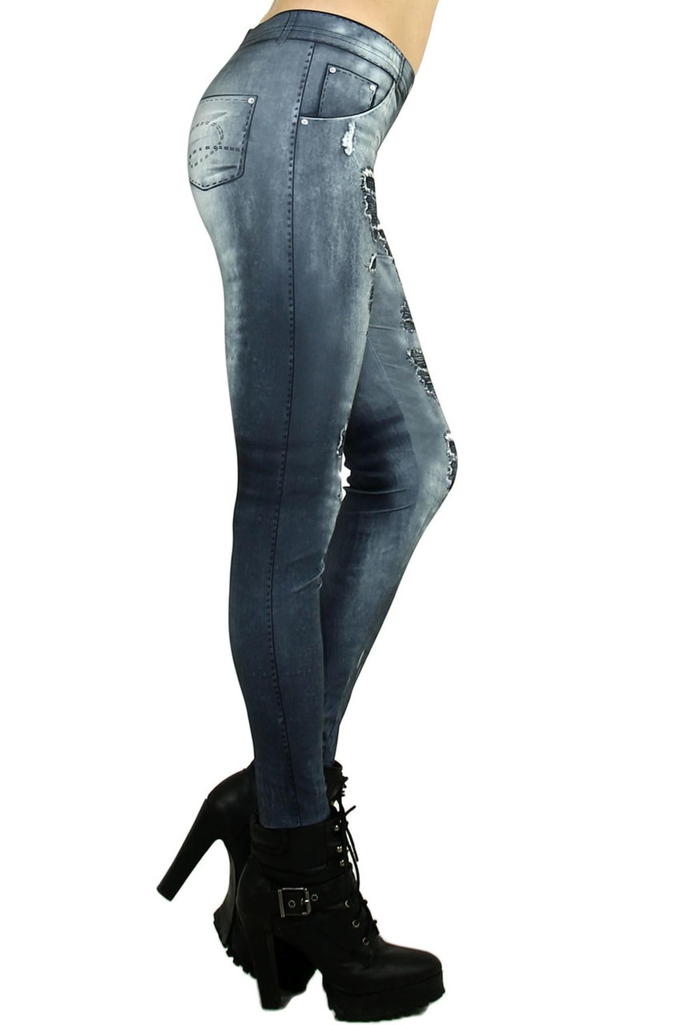 Wholesale Premium Graphic Distressed Denim Jean Leggings