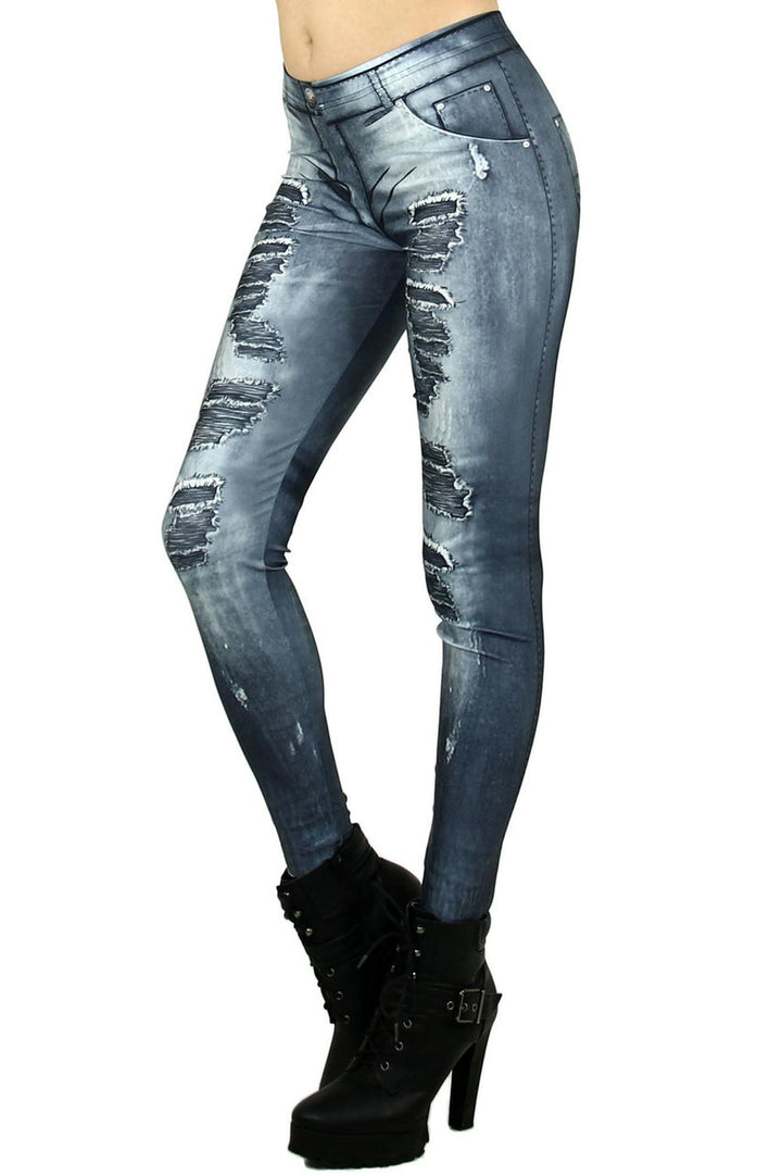 Wholesale Premium Graphic Distressed Denim Jean Leggings