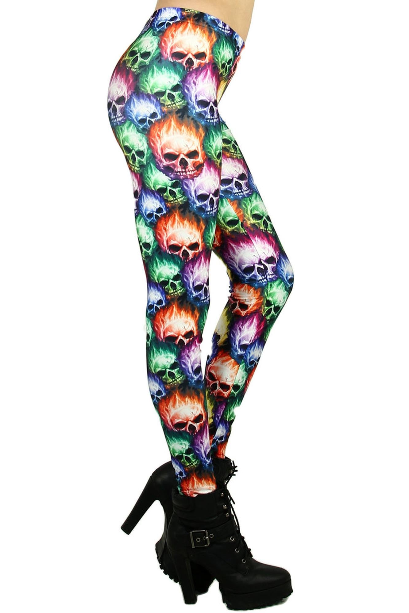 Wholesale Premium Graphic Colorful Rage Skull Leggings
