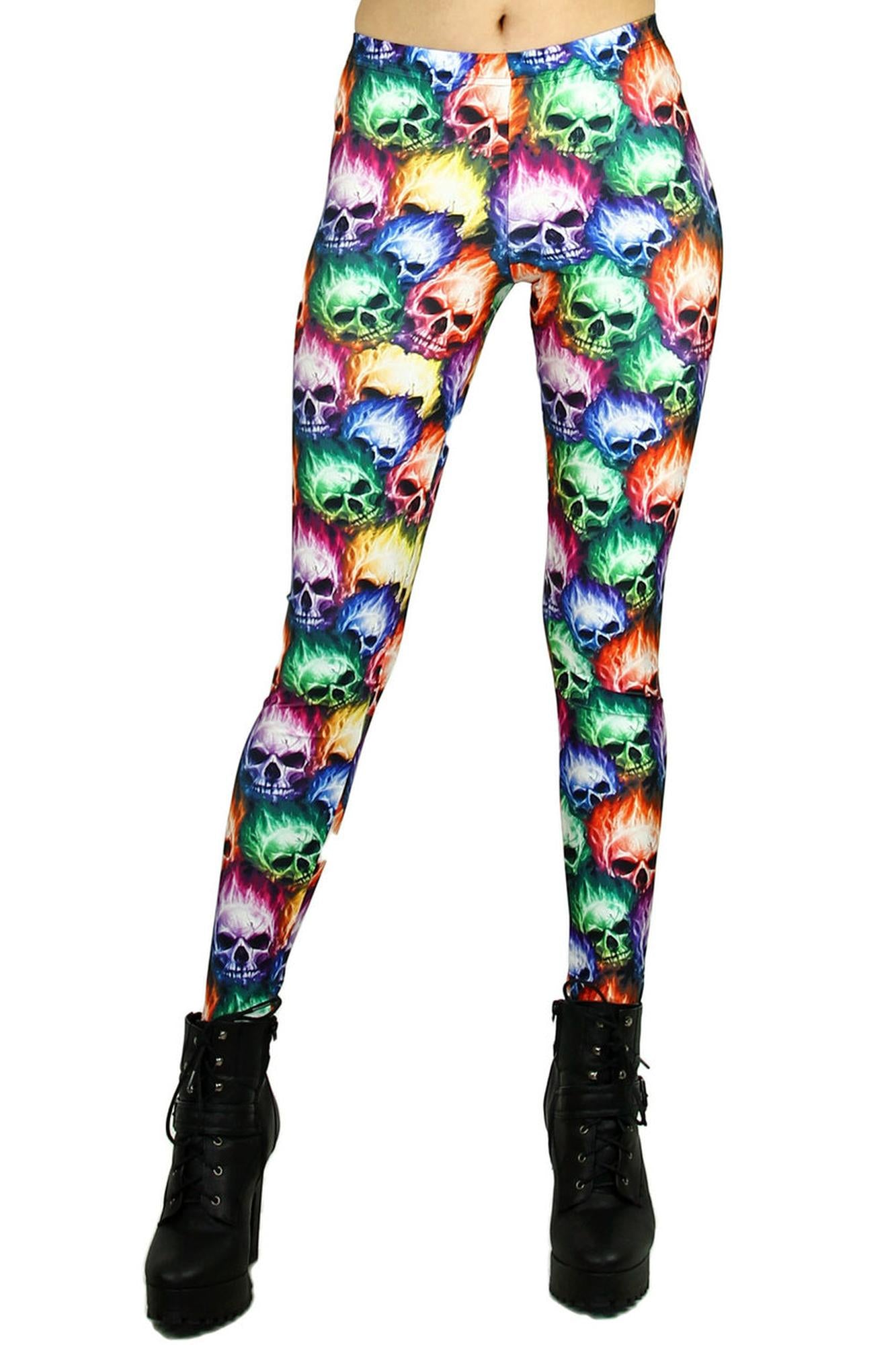 Wholesale Premium Graphic Colorful Rage Skull Leggings