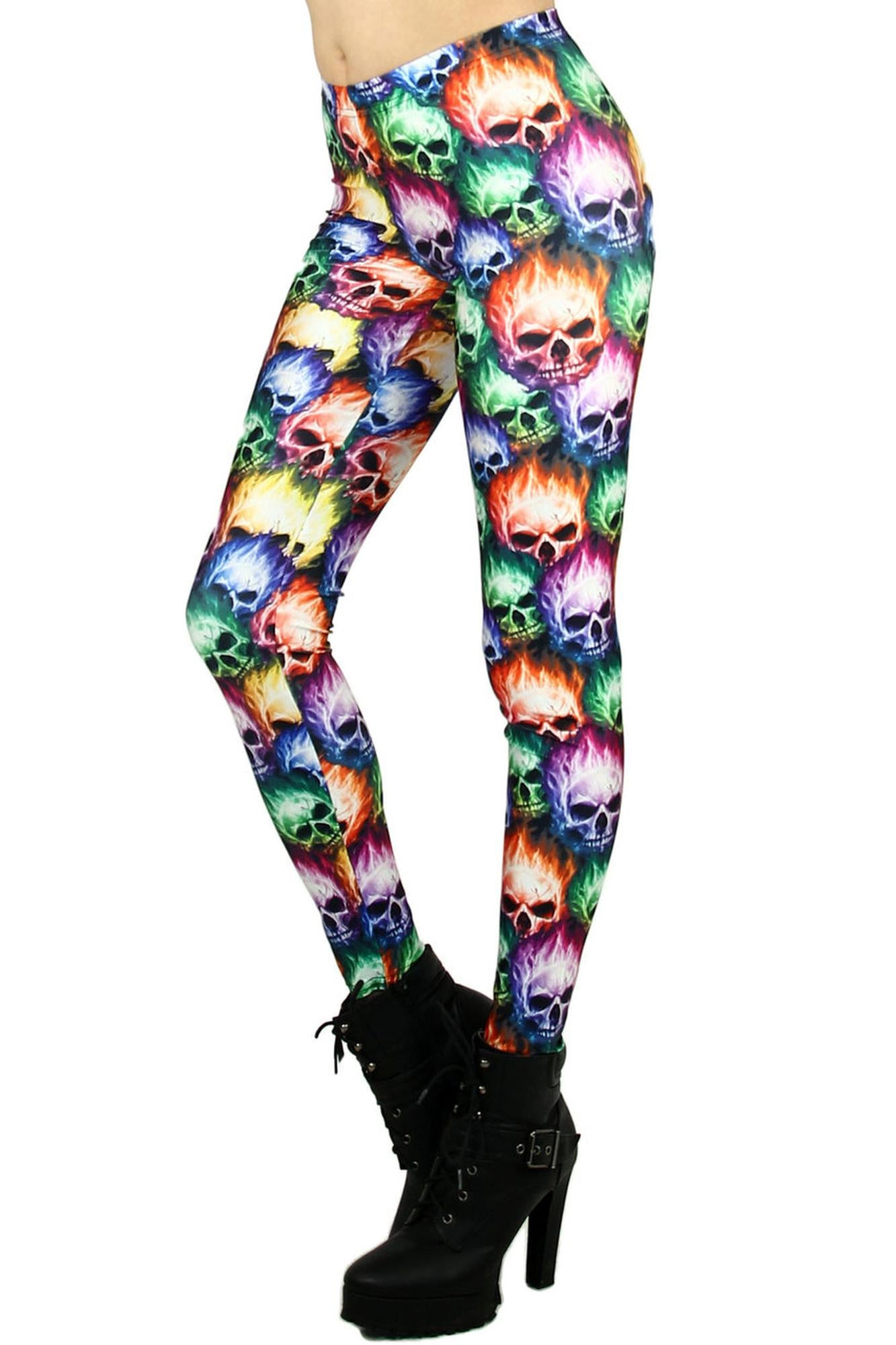 Wholesale Premium Graphic Colorful Rage Skull Leggings