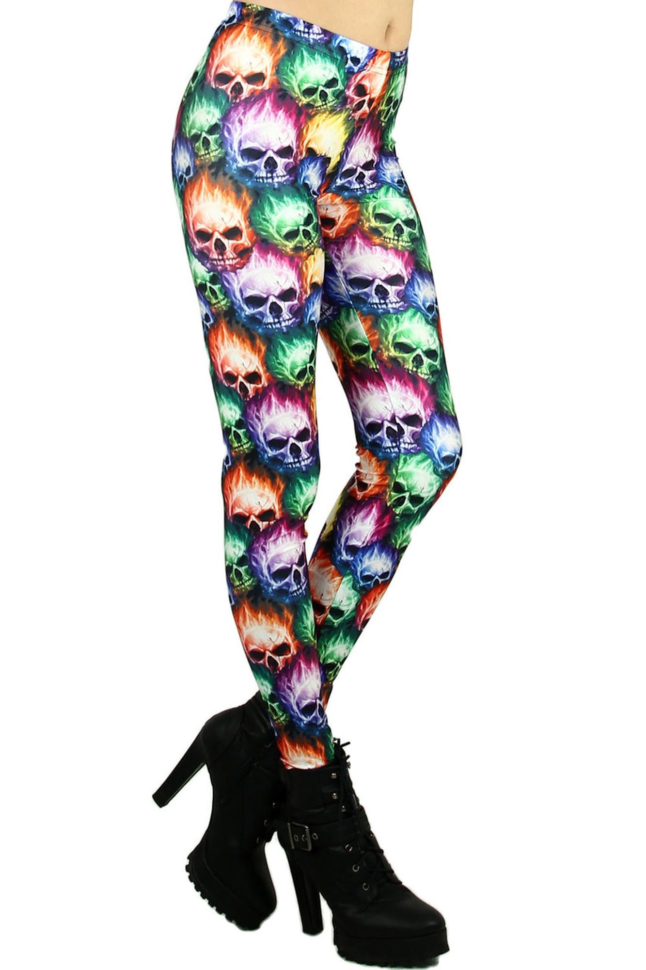 Wholesale Premium Graphic Colorful Rage Skull Leggings