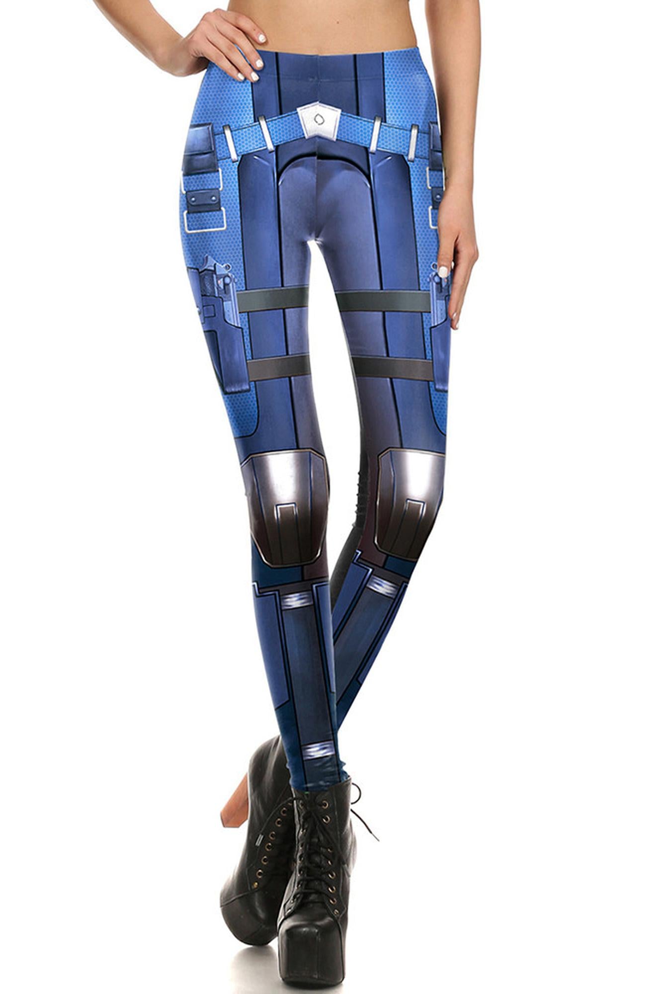Wholesale Premium Graphic Blue Cyber Armor Leggings