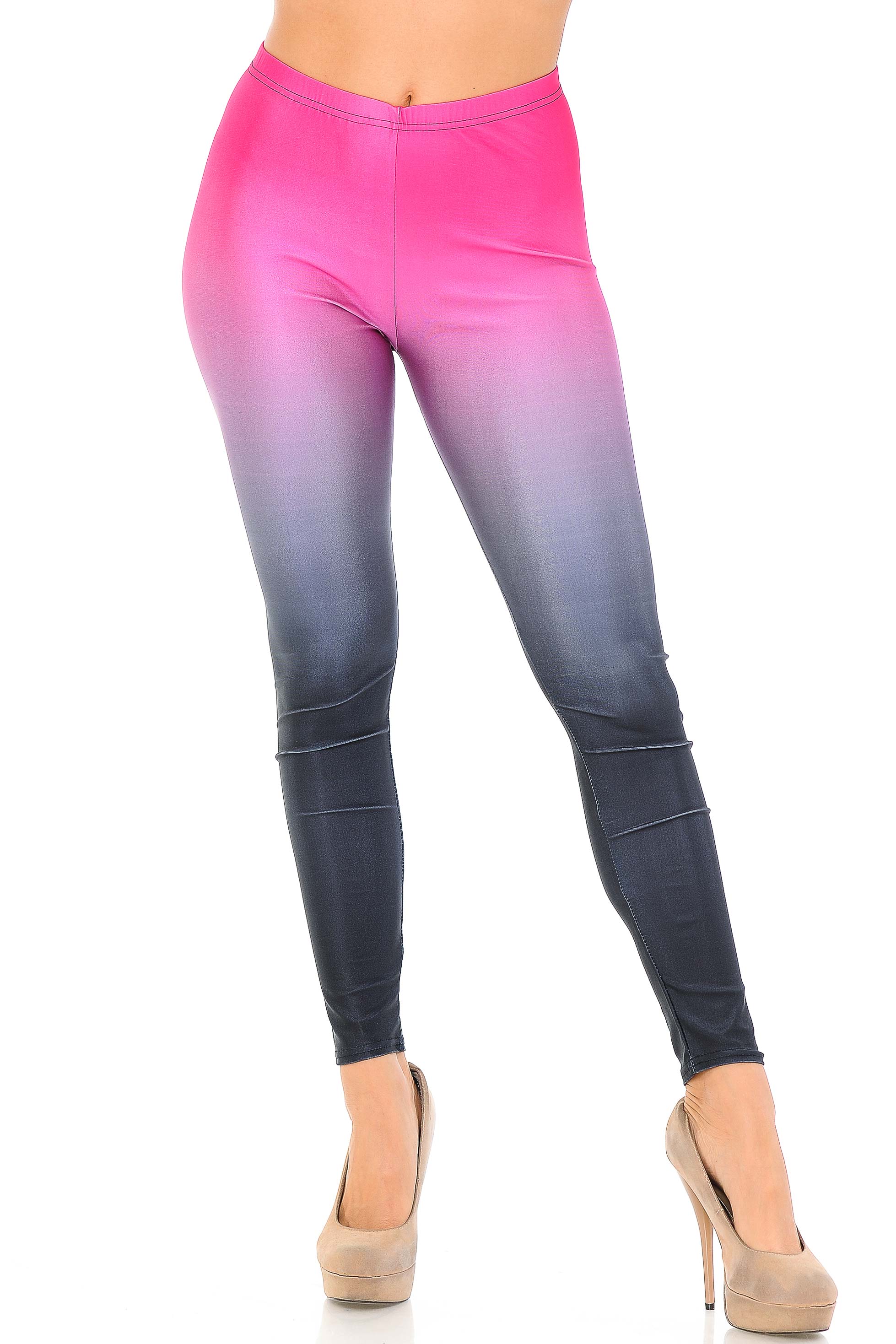 Wholesale Graphic Print Fuchsia to Black Ombre Leggings