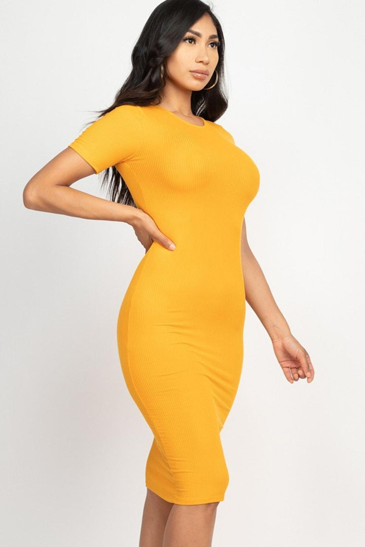 Wholesale Short Sleeve Rib Knit Bodycon Midi Dress