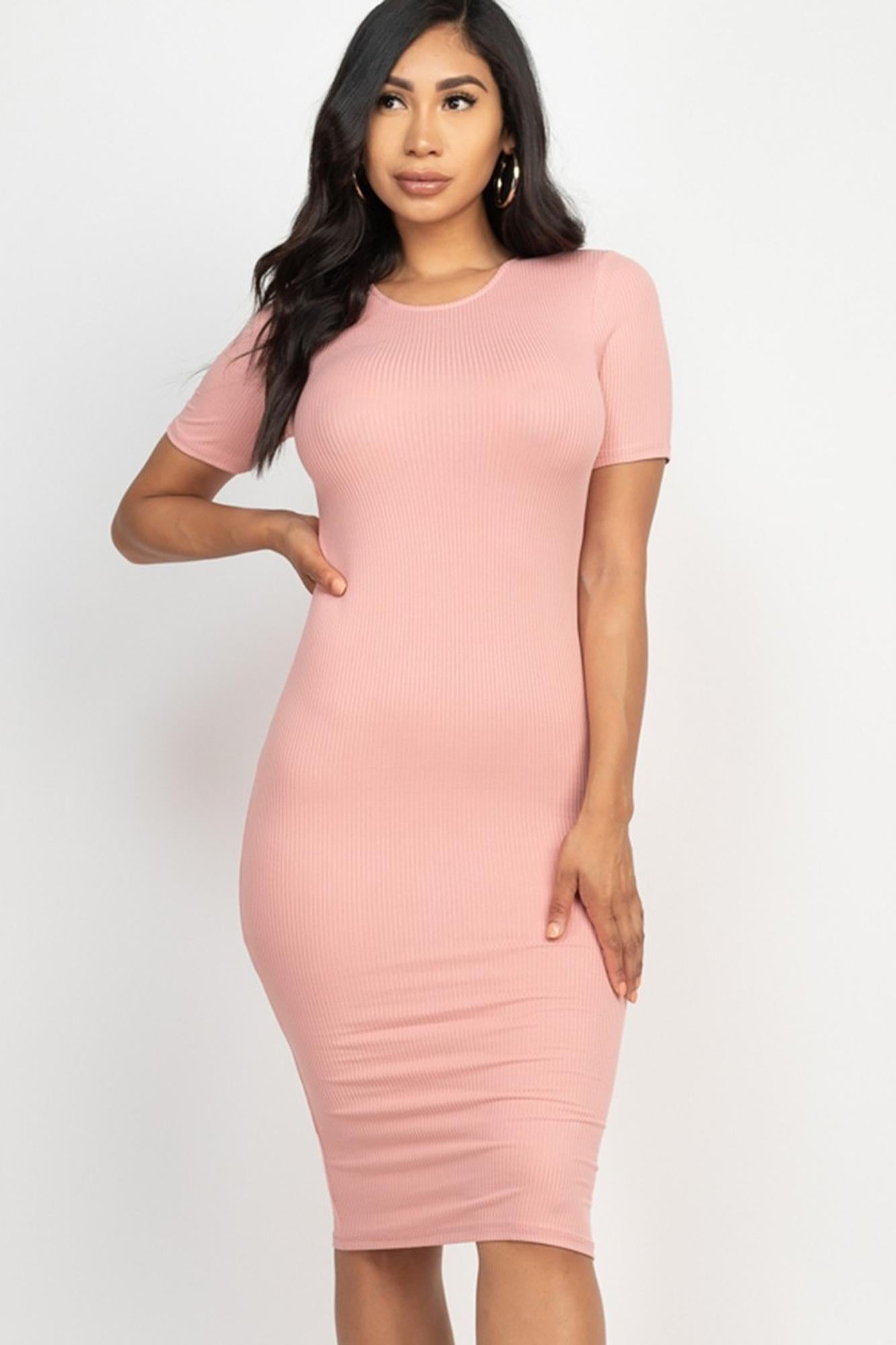 Wholesale Short Sleeve Rib Knit Bodycon Midi Dress