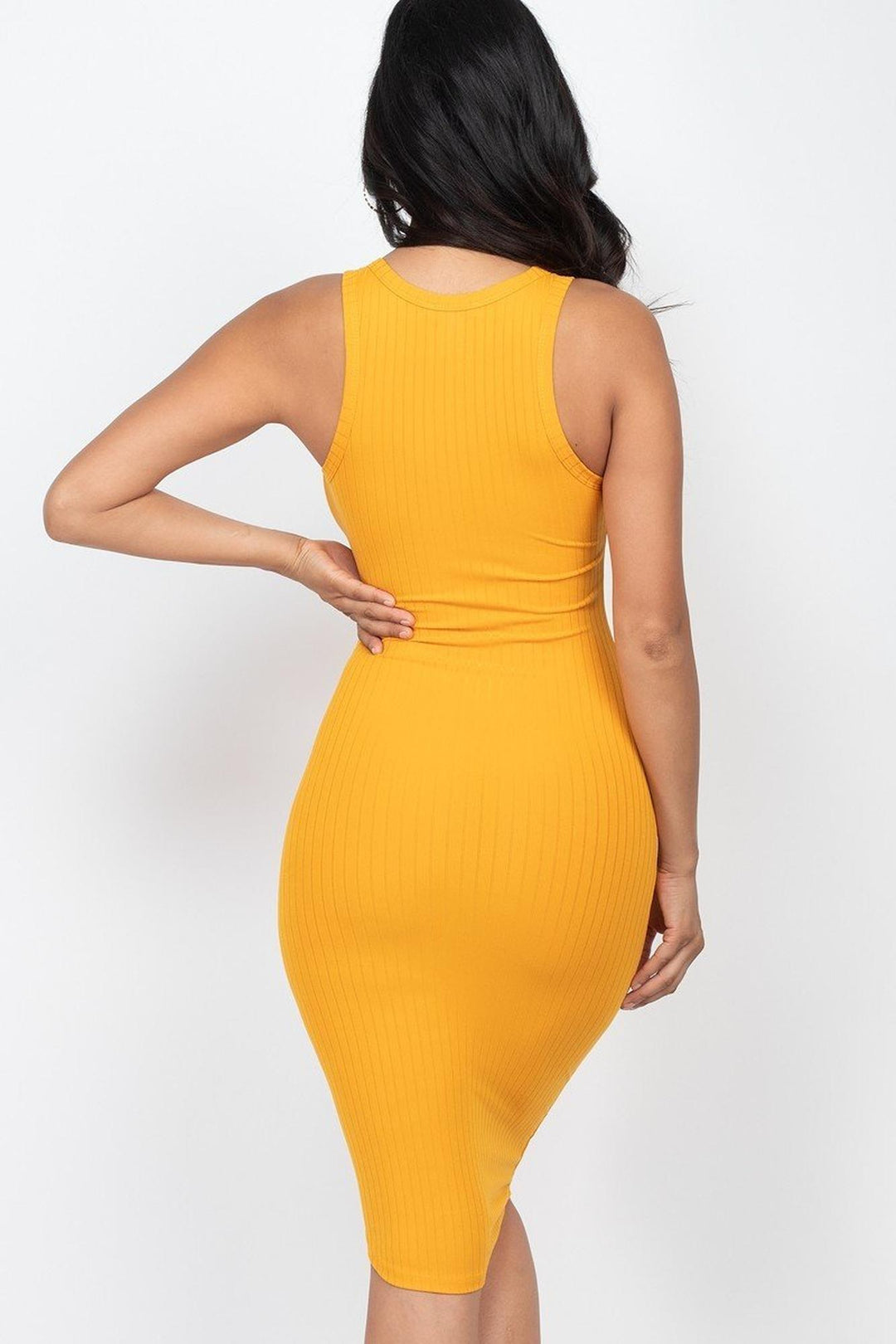 Wholesale Sleeveless Split V Neckline Rib Knit Bodycon Midi Dress