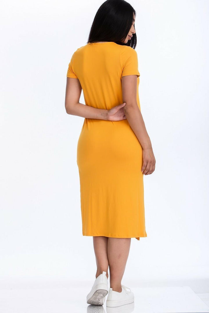 Wholesale Short Sleeve Double Side Slit Midi Dress