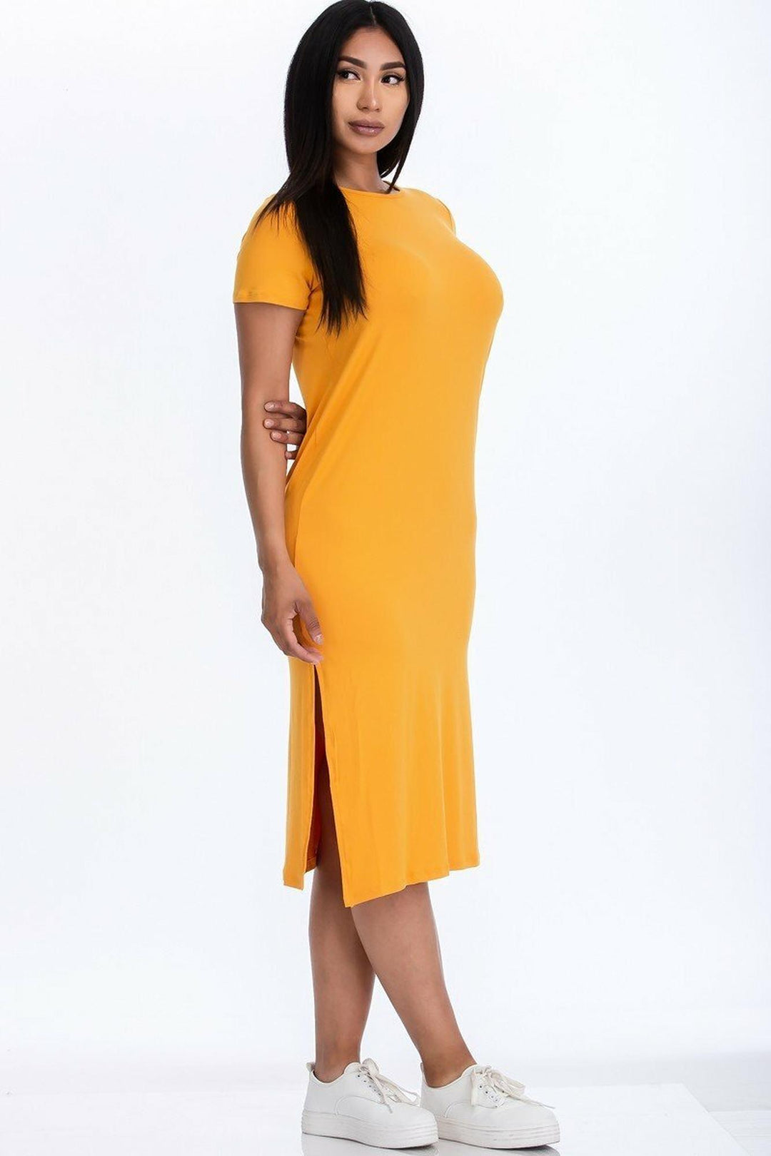 Wholesale Short Sleeve Double Side Slit Midi Dress