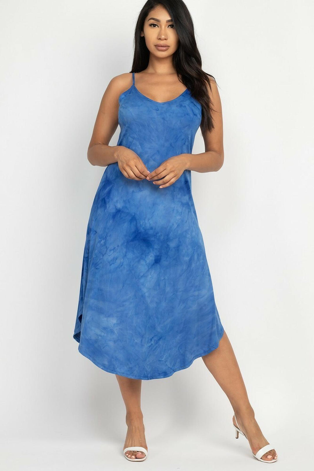 Wholesale Acid Wash Tie Dye Spaghetti Strap V-Neck Midi Dress