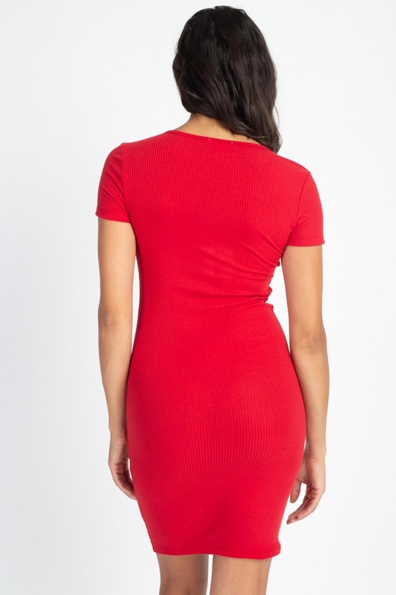 Wholesale Short Sleeve Button Front Bodycon Mini Dress