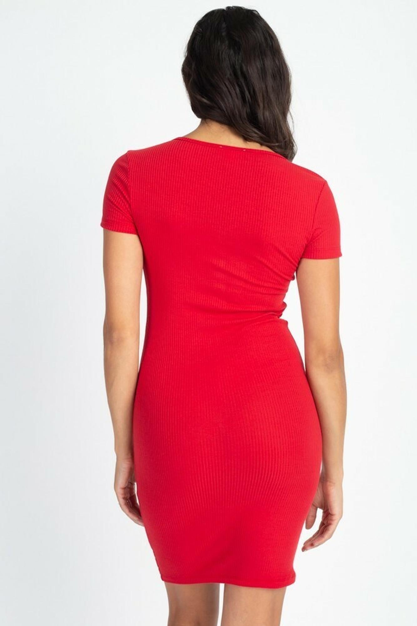 Wholesale Short Sleeve Button Front Bodycon Mini Dress