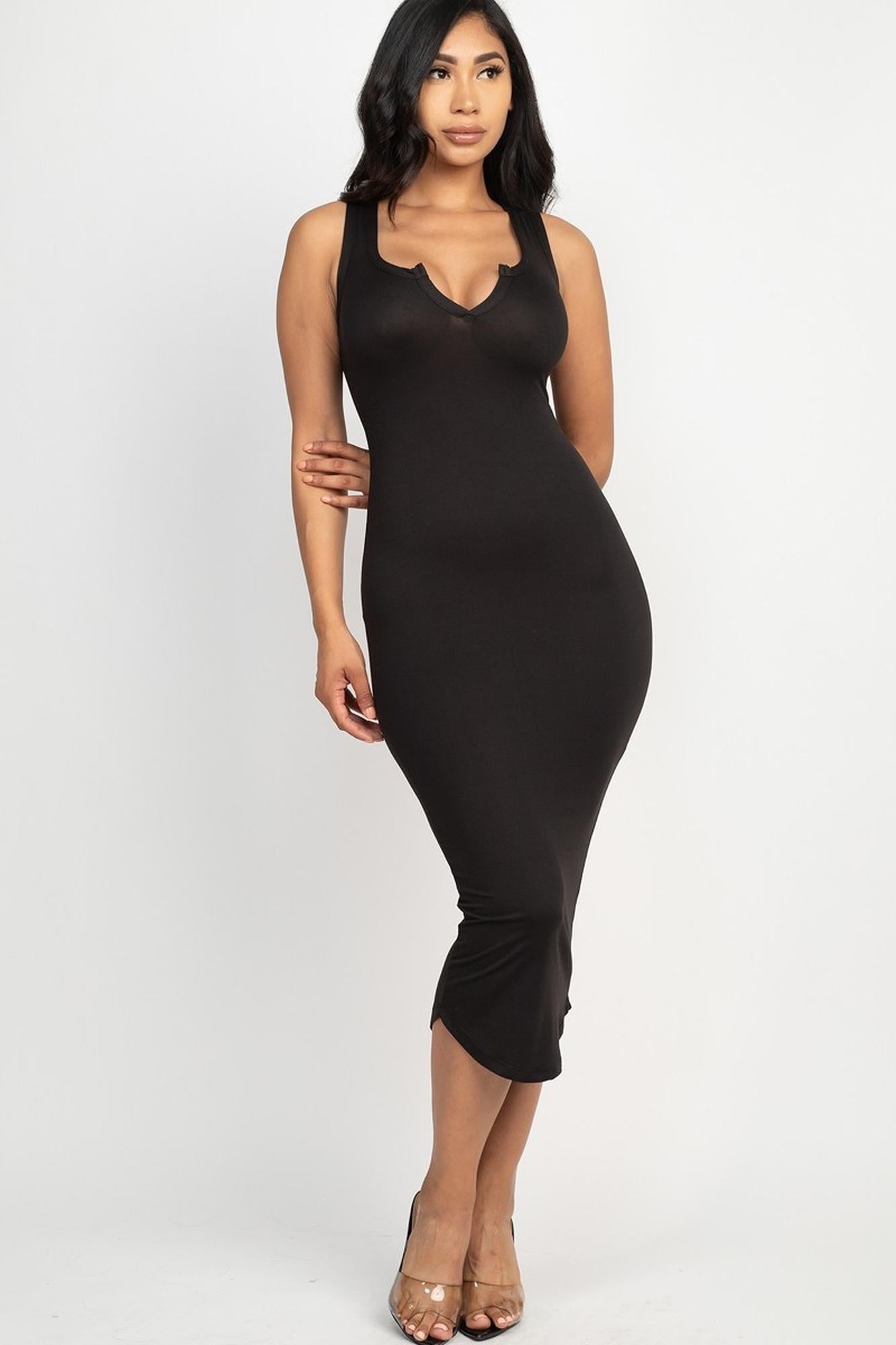 Wholesale Split Neck Tank Midi Dress