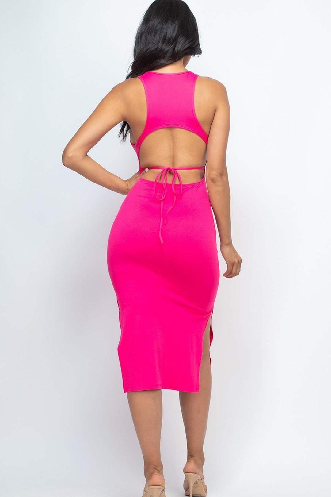 Wholesale Open Tie Back Side Split Midi Dress