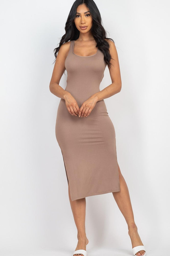 Wholesale Open Tie Back Side Split Midi Dress