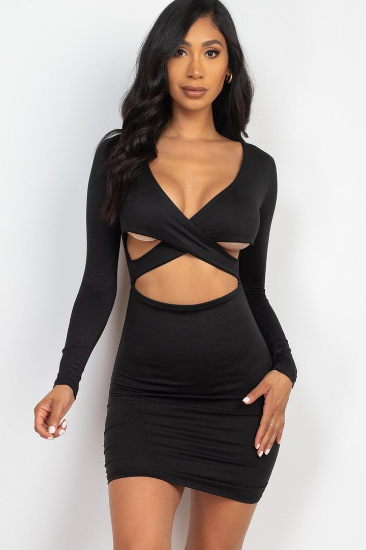 Wholesale Long Sleeve Crisscross Cut Out Front Mini Bodycon Dress