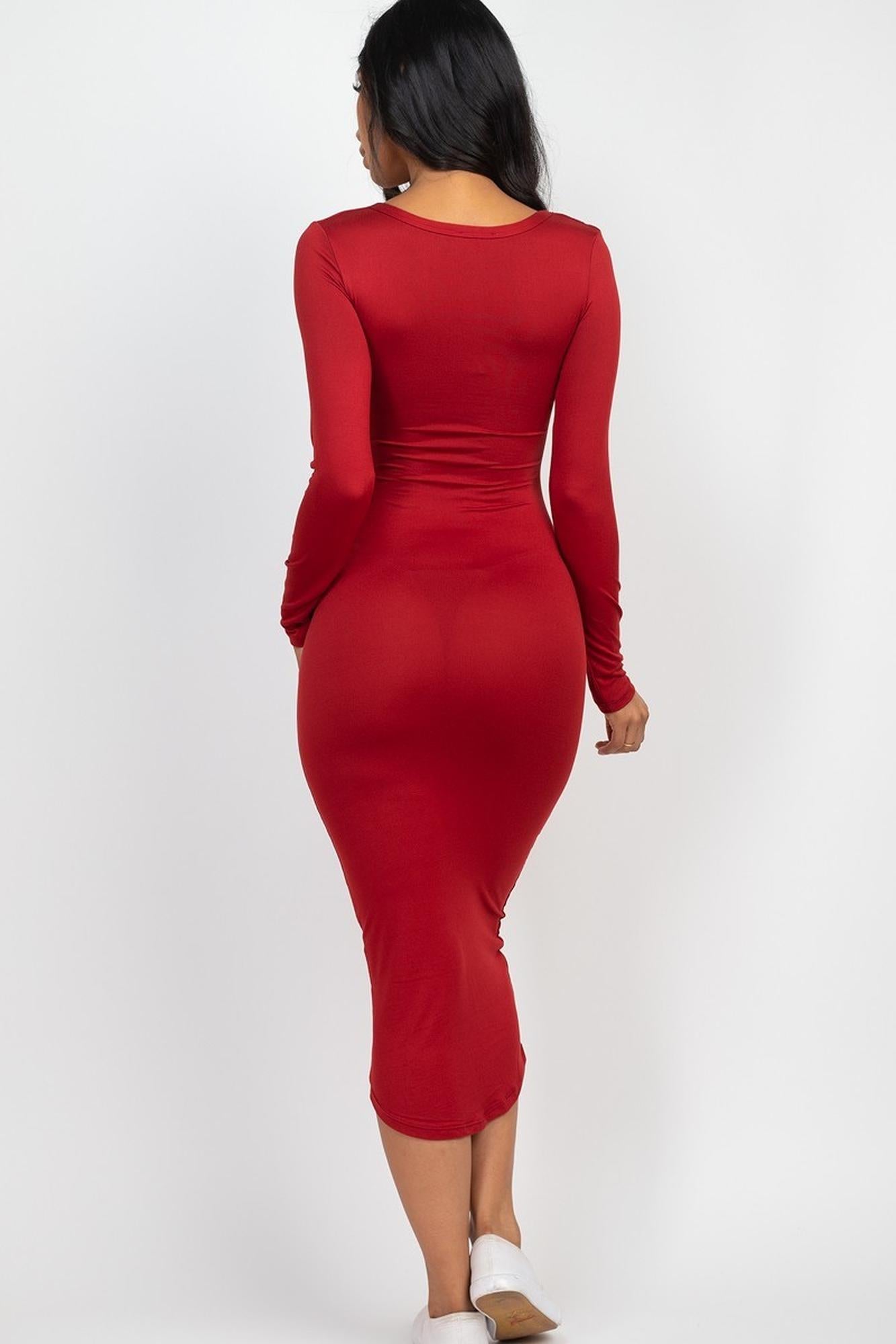 Wholesale Long Sleeve Split Neck Bodycon Midi Dress