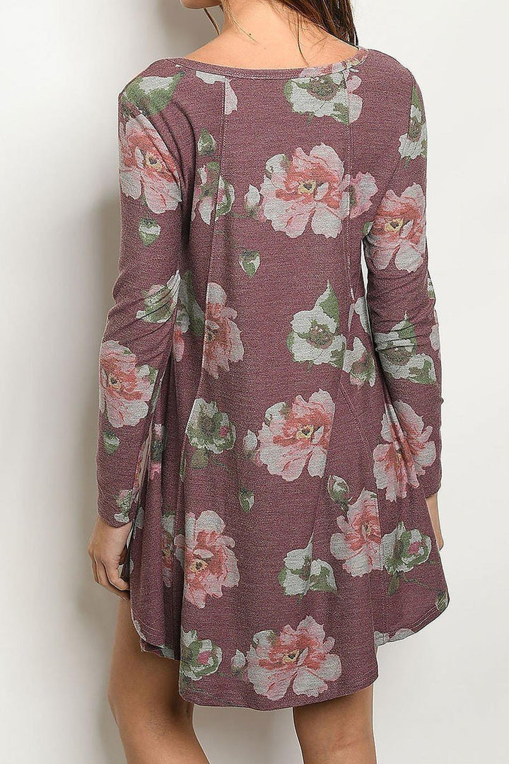 Wholesale Long Sleeve Vintage Floral Round Neck Mini Dress