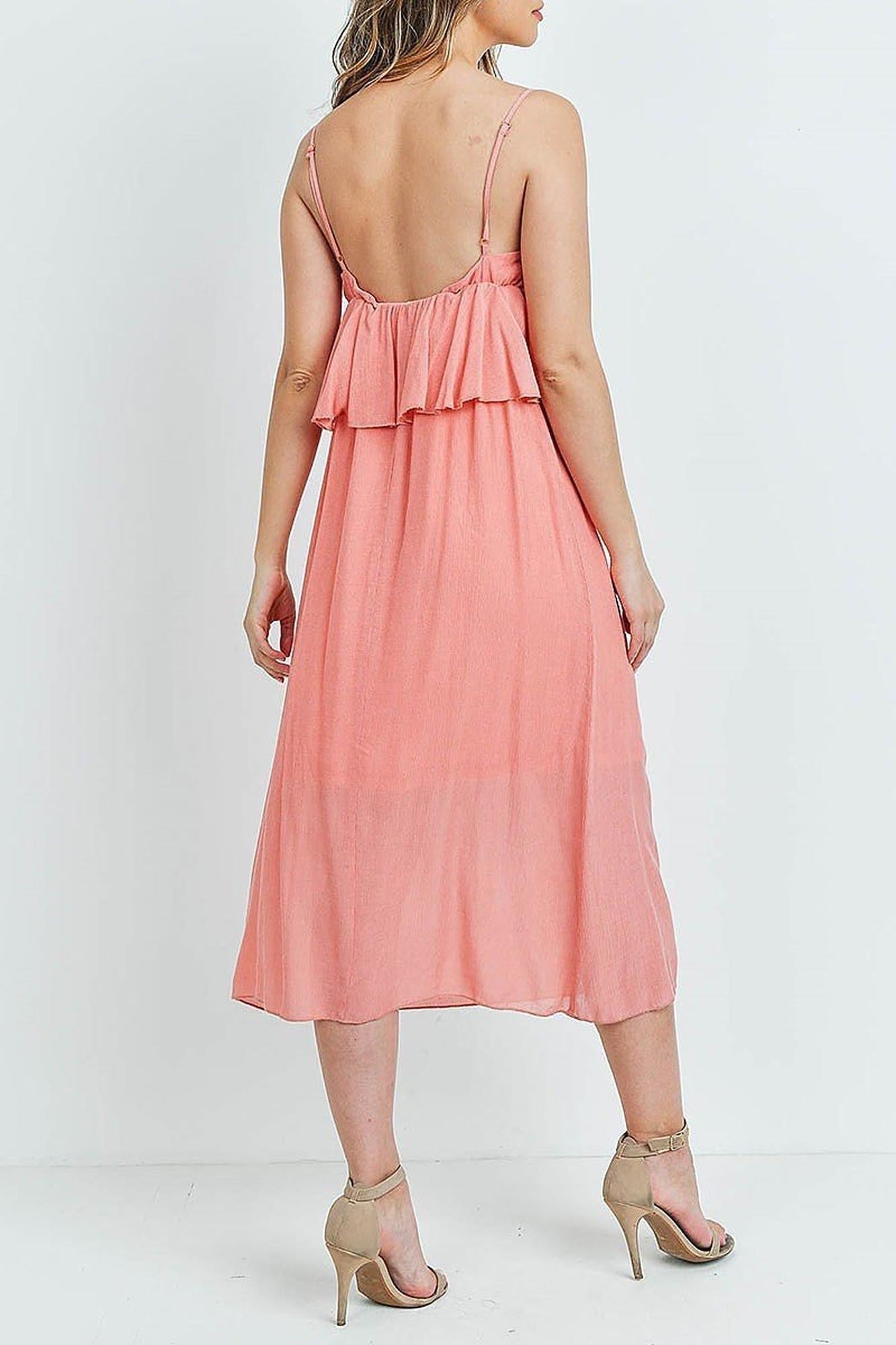 Wholesale Ruffle Accent V-Neck Flare Midi Dress