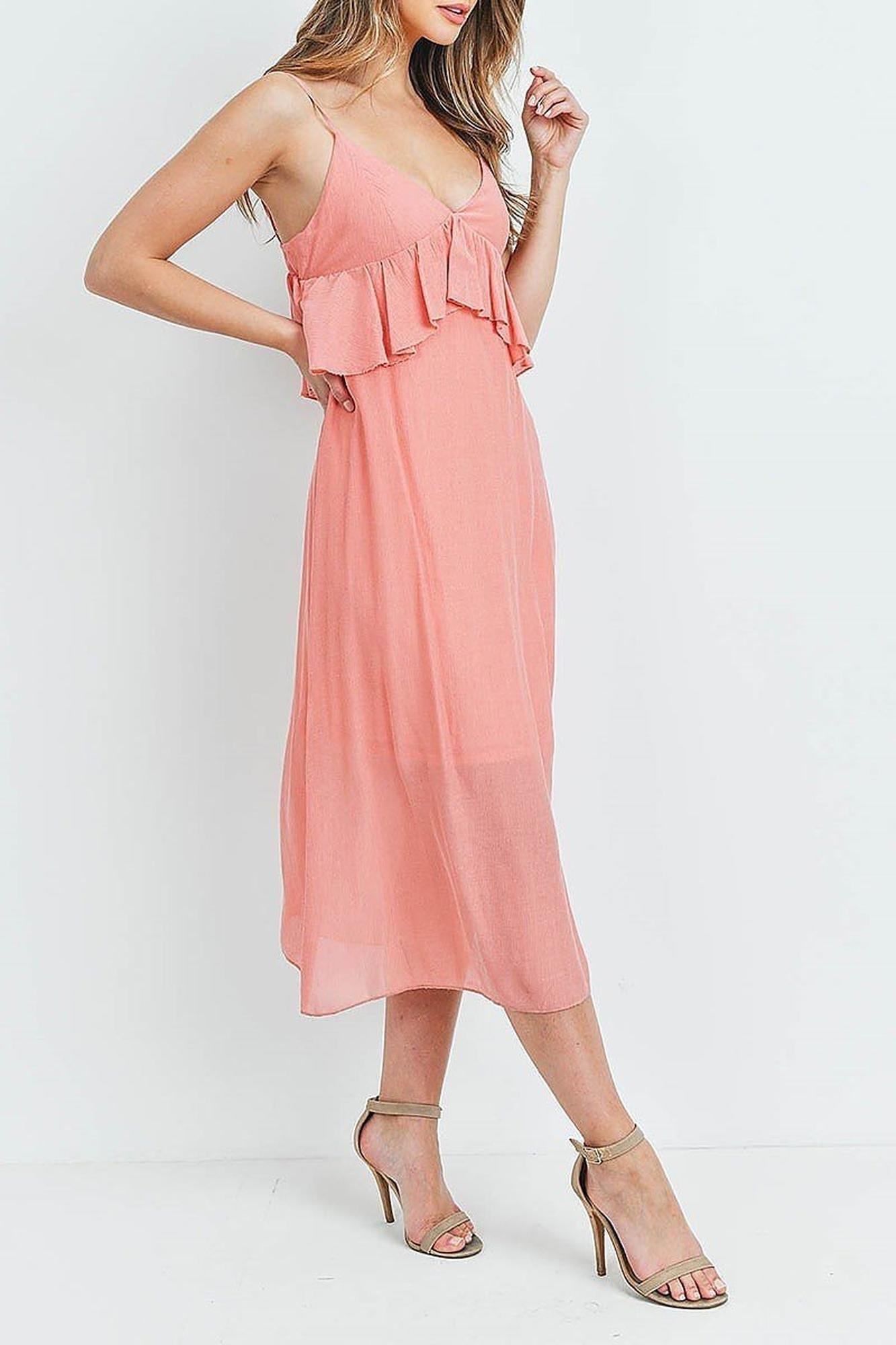 Wholesale Ruffle Accent V-Neck Flare Midi Dress