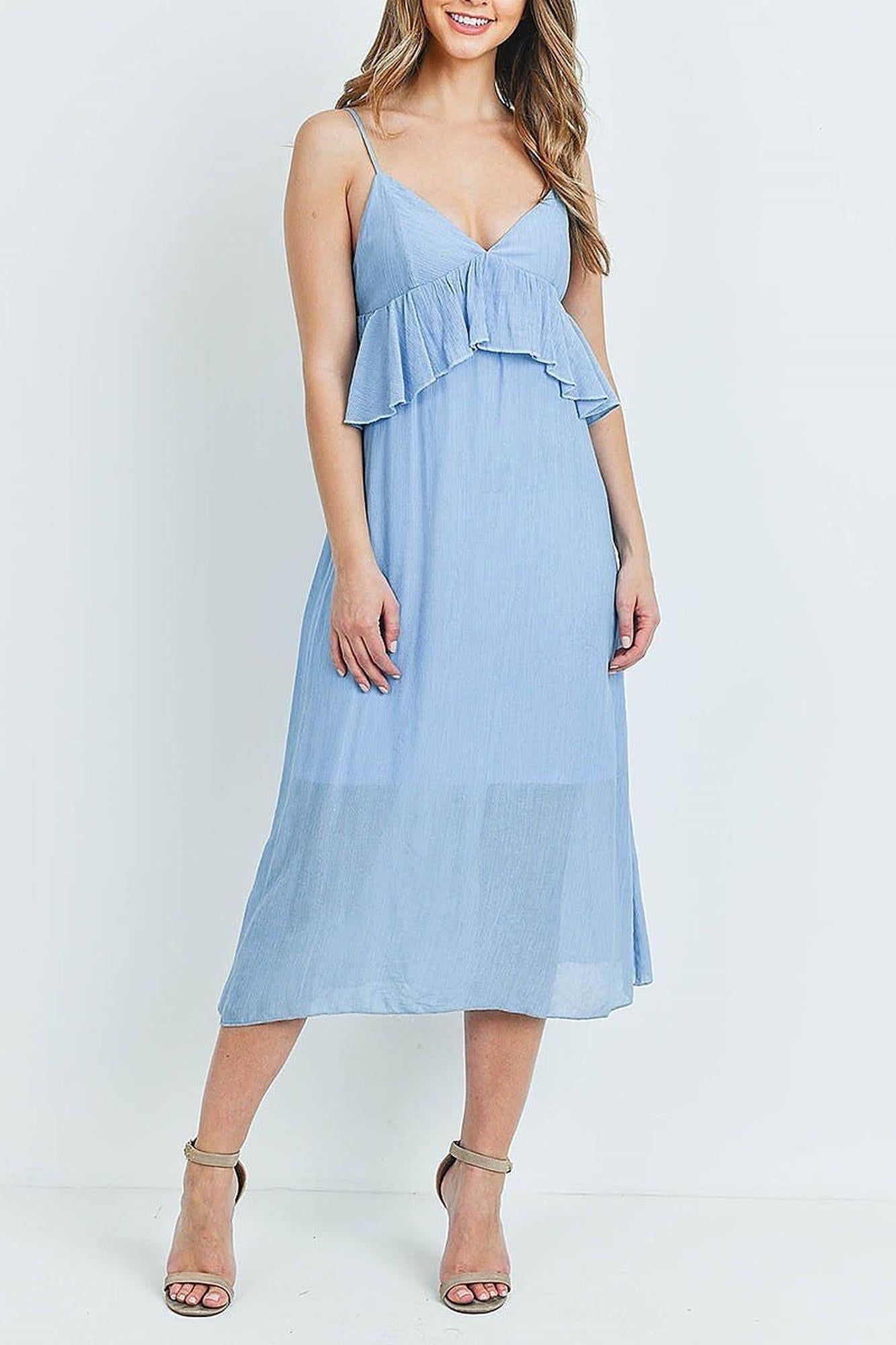 Wholesale Ruffle Accent V-Neck Flare Midi Dress