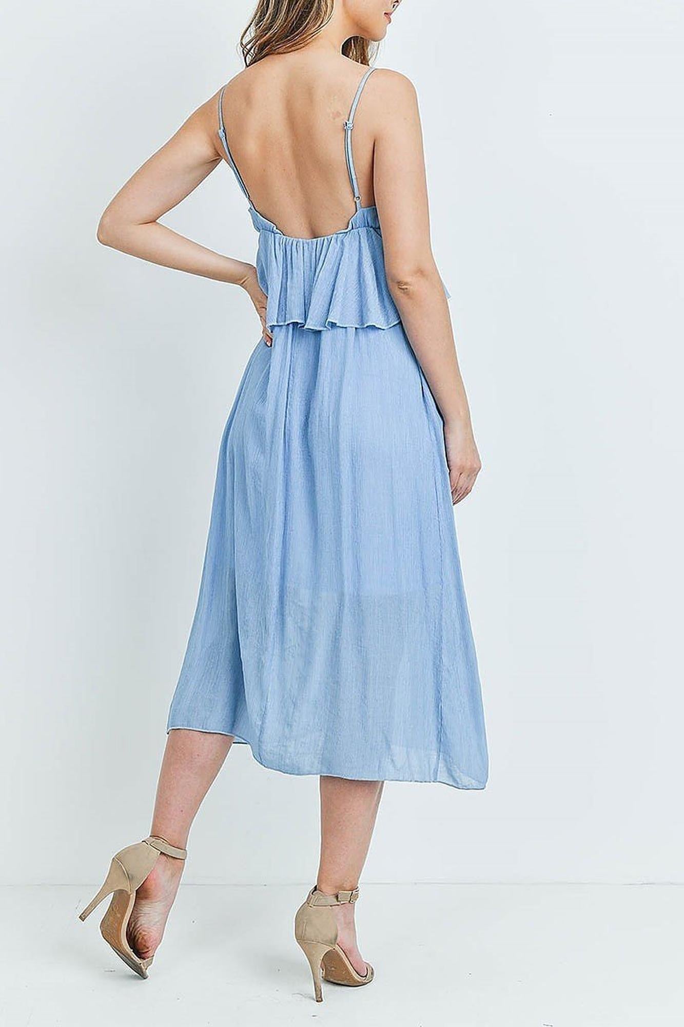 Wholesale Ruffle Accent V-Neck Flare Midi Dress