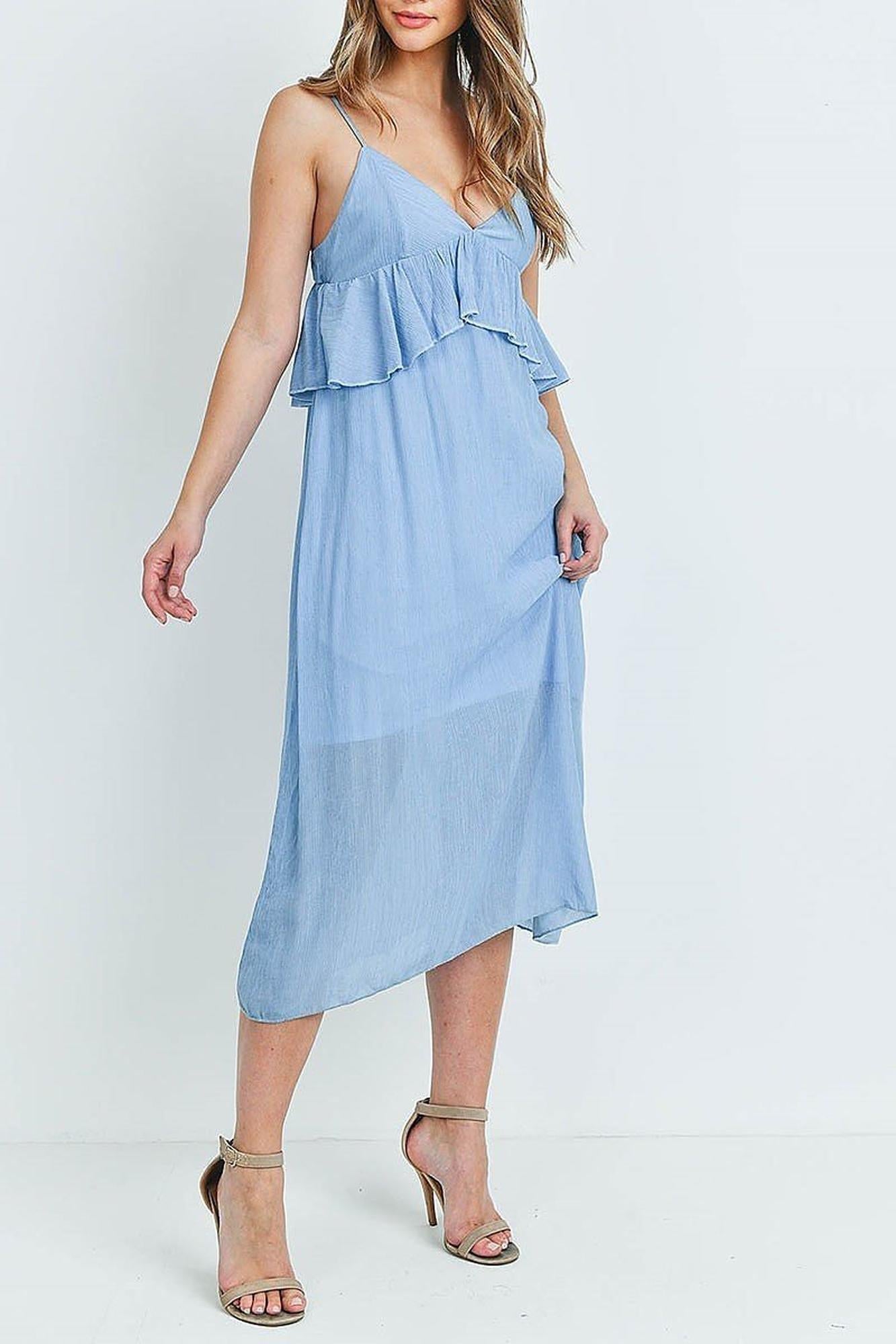 Wholesale Ruffle Accent V-Neck Flare Midi Dress