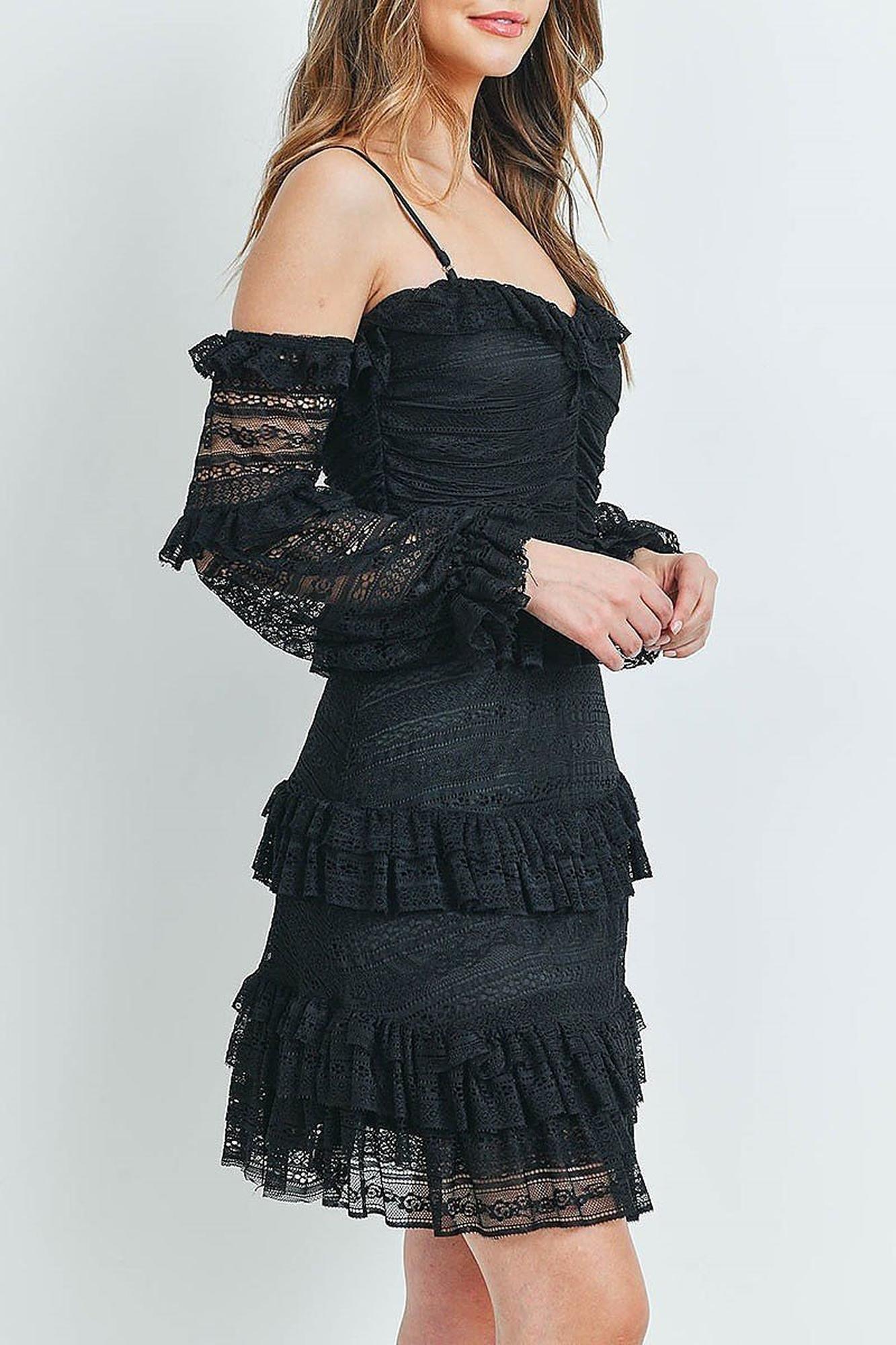 Wholesale Tiered Ruffle Off the Shoulder Lace Sleeve Dress