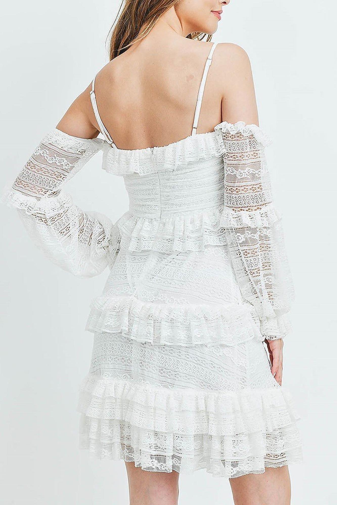 Wholesale Tiered Ruffle Off the Shoulder Lace Sleeve Dress